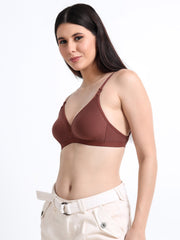 Machau Lingerie Women's Non Padded Wire-Free Adjustable Straps V-Neck Seamless Full Coverage Cotton-Rich Fabric Everyday T-Shirt Bra