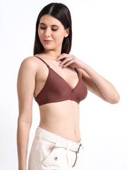 Machau Lingerie Women's Non Padded Wire-Free Adjustable Straps V-Neck Seamless Full Coverage Cotton-Rich Fabric Everyday T-Shirt Bra