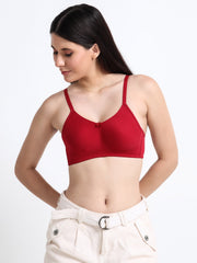 Machau Lingerie Women's Non Padded Wire-Free Adjustable Straps Full Coverage Cotton-Rich Fabric Everyday Minimizer T-Shirt Bra