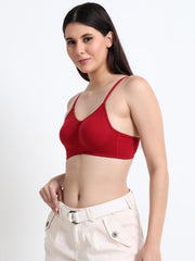 Machau Lingerie Women's Non Padded Wire-Free Adjustable Straps Full Coverage Cotton-Rich Fabric Everyday Minimizer T-Shirt Bra