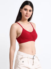 Machau Lingerie Women's Non Padded Wire-Free Adjustable Straps Full Coverage Cotton-Rich Fabric Everyday Minimizer T-Shirt Bra