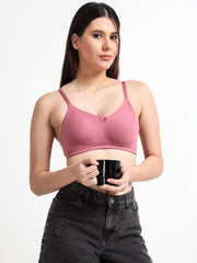 Machau Lingerie Women's Non Padded Wire-Free Adjustable Straps Full Coverage In Side Shaper Panel Cotton-Rich Fabric Everyday Minimizer T-Shirt Bra