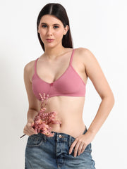 Machau Lingerie Women's Everyday Non-Padded Super Combed Cotton Elastane Stretch Wirefree Medium Coverage T-shirt Bra With Concealed Accent Orange