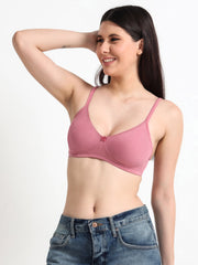 Machau Lingerie Women's Everyday Non-Padded Super Combed Cotton Elastane Stretch Wirefree Medium Coverage T-shirt Bra With Concealed Accent Orange