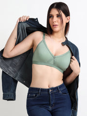 Machau Lingerie Women's Everyday Non Padded Cross Belt Wirefree with Adjustable Straps V-Neck Full Coverage X- Fit-Cross-Lace Bra Cotton-Rich Fabric