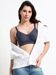 Machau Lingerie Women's Non Padded Wire-Free Adjustable Straps Full Coverage Cotton-Lycra Rich Fabric Everyday Minimizer T-Shirt Bra