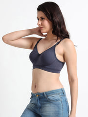 Machau Lingerie Women's Non Padded Wire-Free Adjustable Straps Full Coverage Cotton-Lycra Rich Fabric Everyday Minimizer T-Shirt Bra