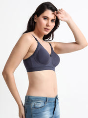 Machau Lingerie Women's Non Padded Wire-Free Adjustable Straps Full Coverage Cotton-Lycra Rich Fabric Everyday Minimizer T-Shirt Bra