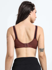 Machau Lingerie Women's Non Padded and Non Wired Full Coverage Back Close Cotton-Rich Fabric in Everyday Sports Bra