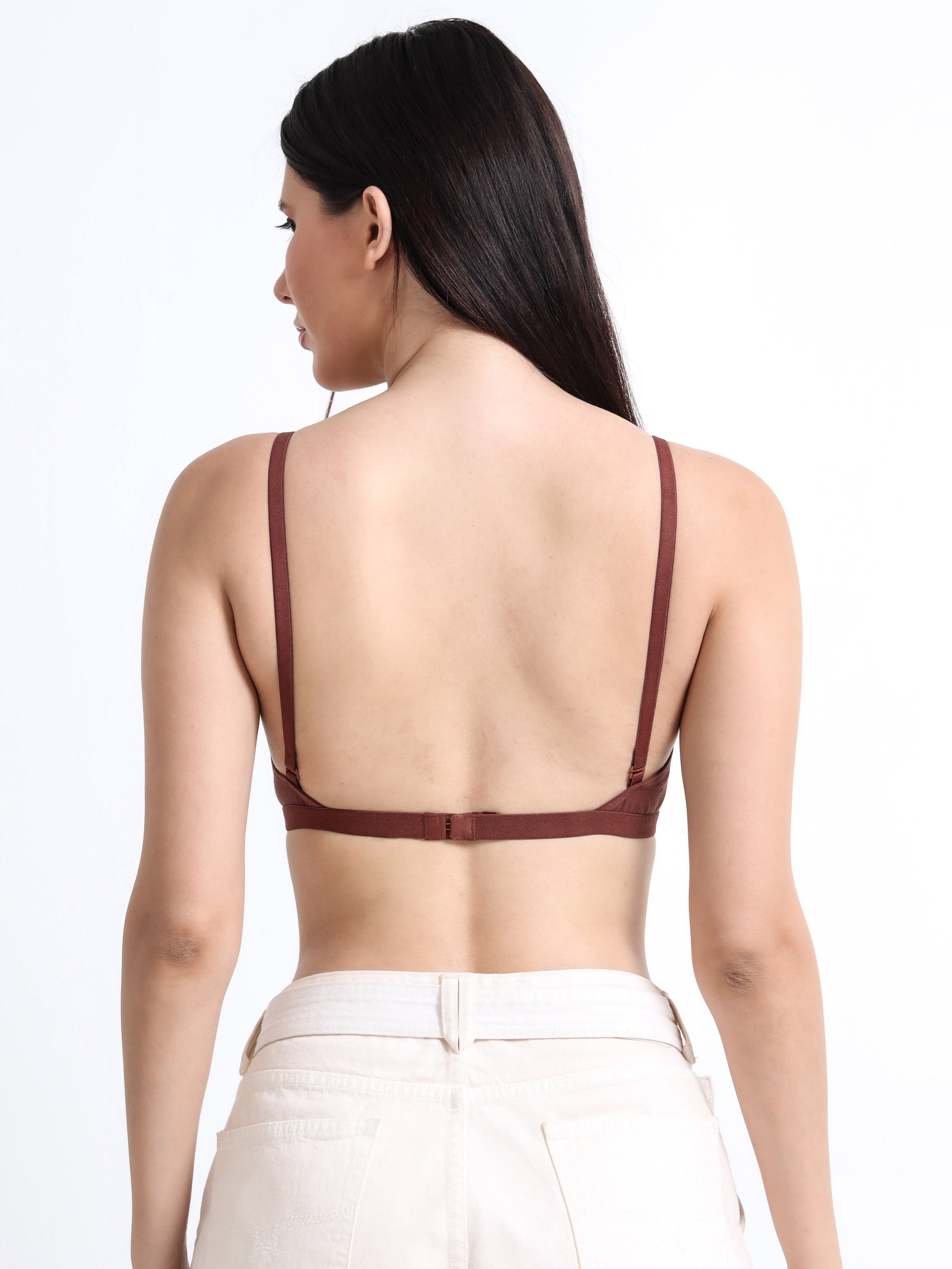 Machau Lingerie Women's  Non Padded Wire-Free Adjustable Straps V-Neck Seamless Full Coverage Cotton-Rich Fabric Everyday T-Shirt Bra