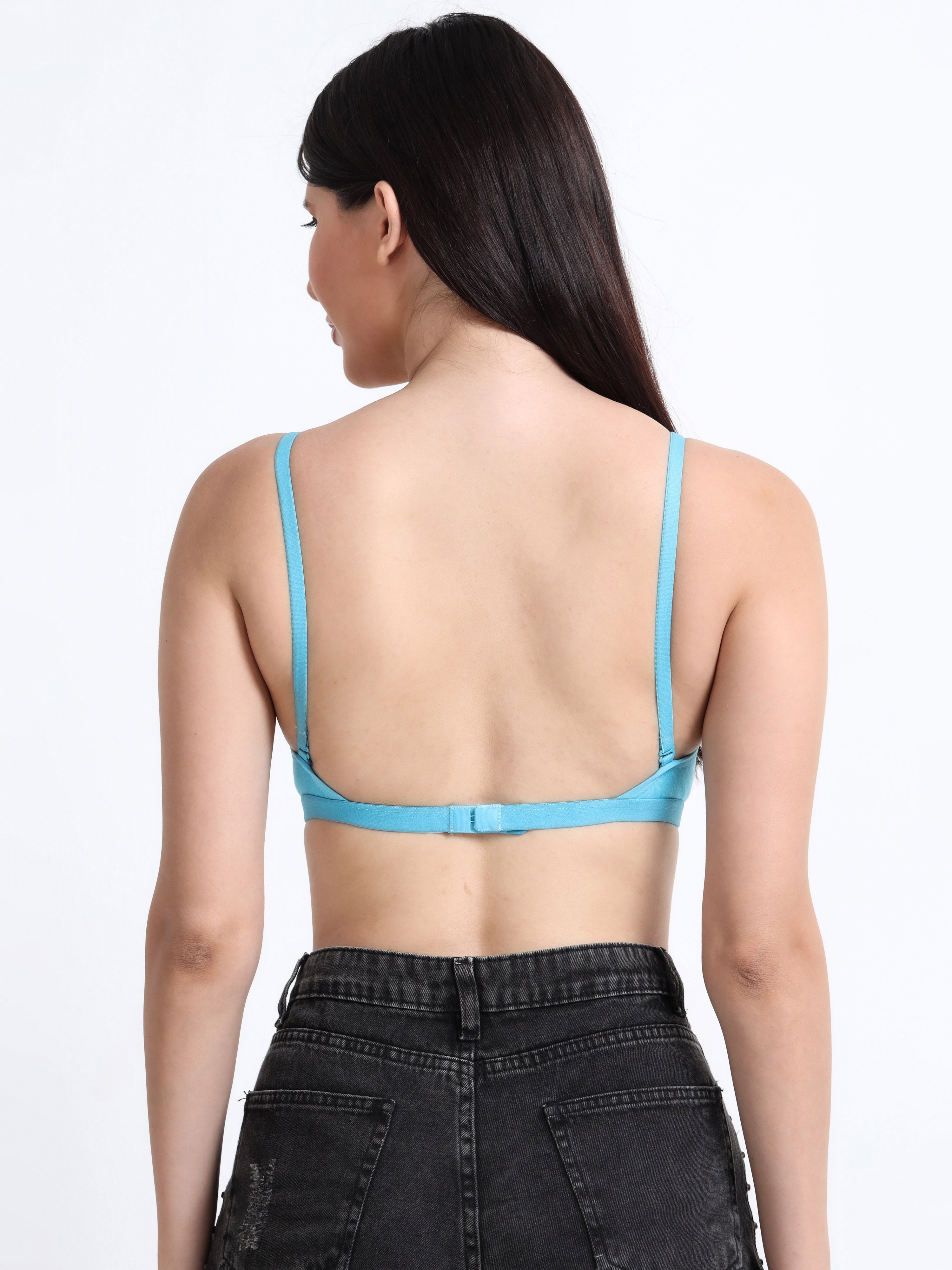 Machau Lingerie Women's  Non Padded Wire-Free Adjustable Straps V-Neck Seamless Full Coverage Cotton-Rich Fabric Everyday T-Shirt Bra