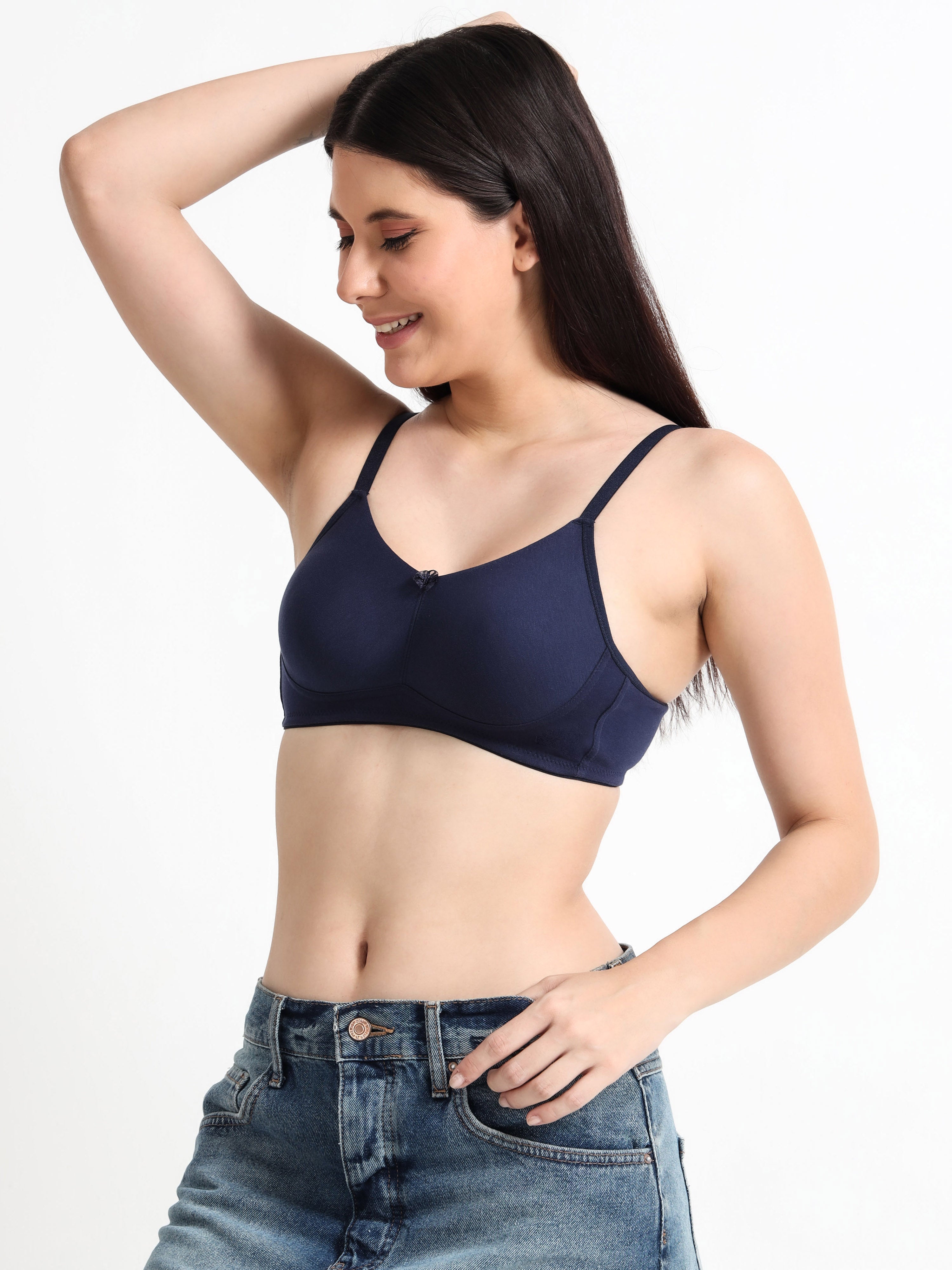 Machau Lingerie  Women's  Non Padded Wire-Free Adjustable Straps Full Coverage Cotton-Rich Fabric Everyday Minimizer T-Shirt Bra