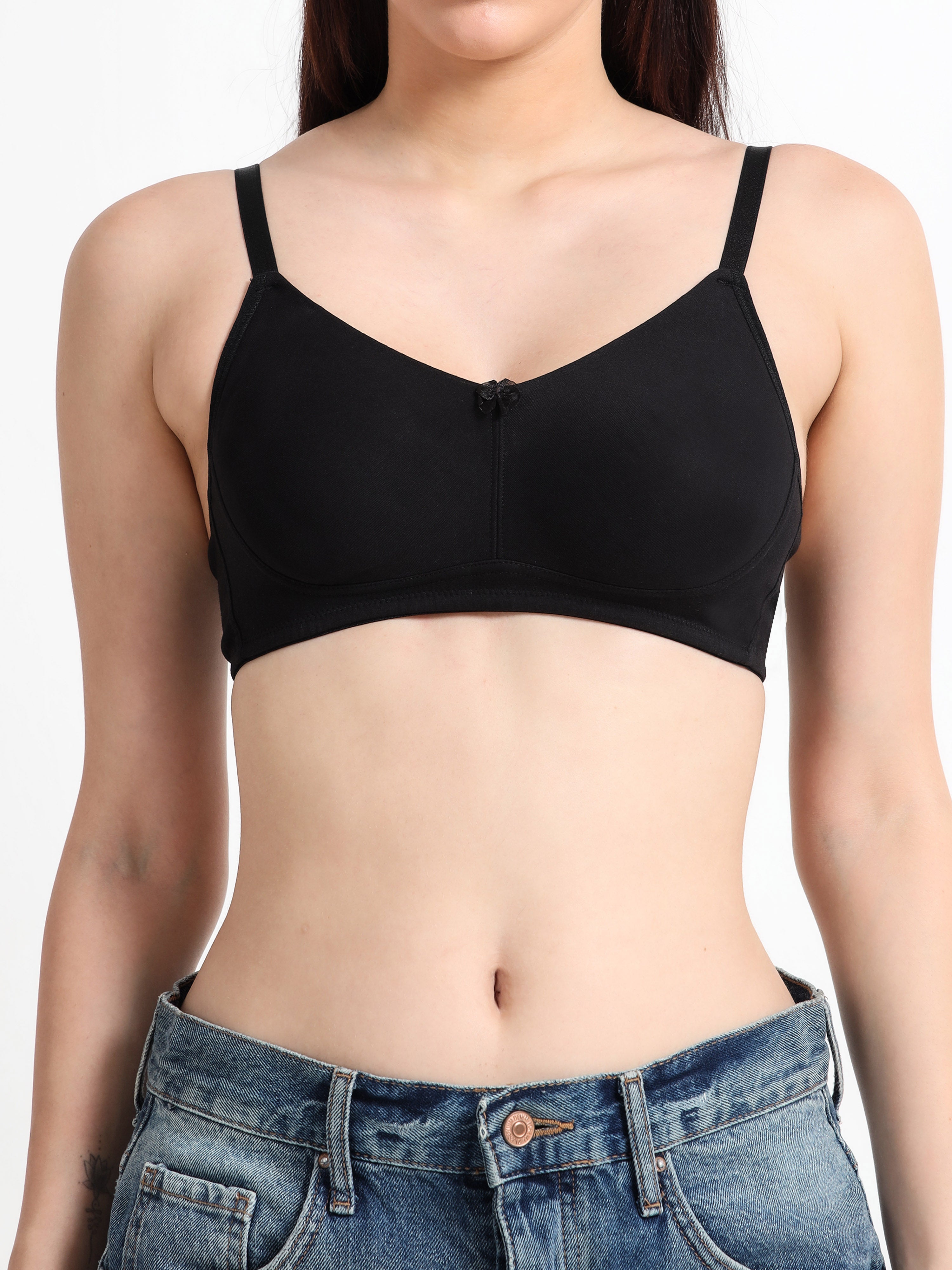 Machau Lingerie Women's  Non Padded Wire-Free Adjustable Straps Full Coverage In Side Shaper Panel Cotton-Rich Fabric Everyday Minimizer T-Shirt Bra