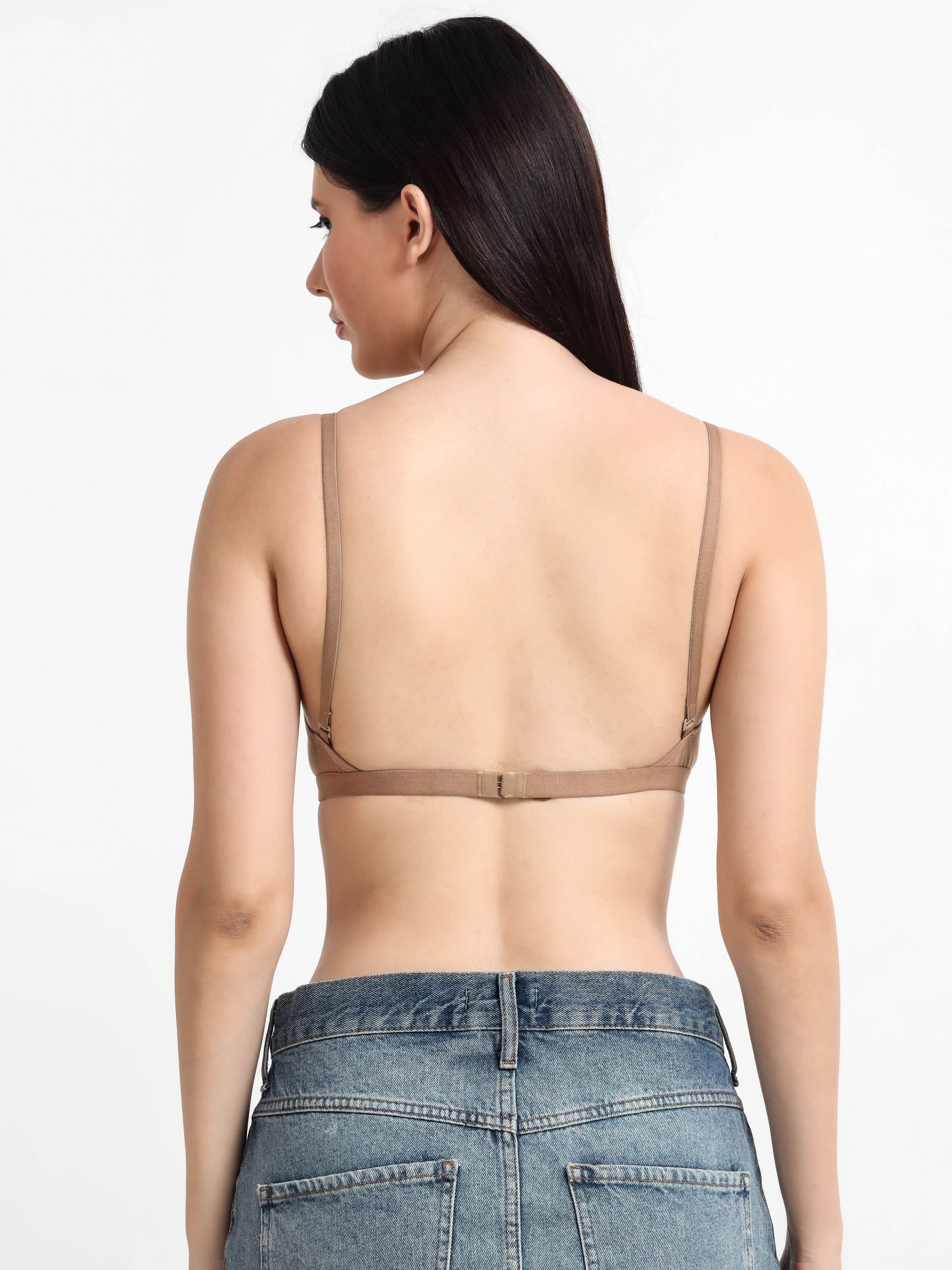 Machau Lingerie Women's  Non Padded Wire-Free Adjustable Straps V-Neck Seamless Full Coverage Cotton-Rich Fabric Everyday T-Shirt Bra