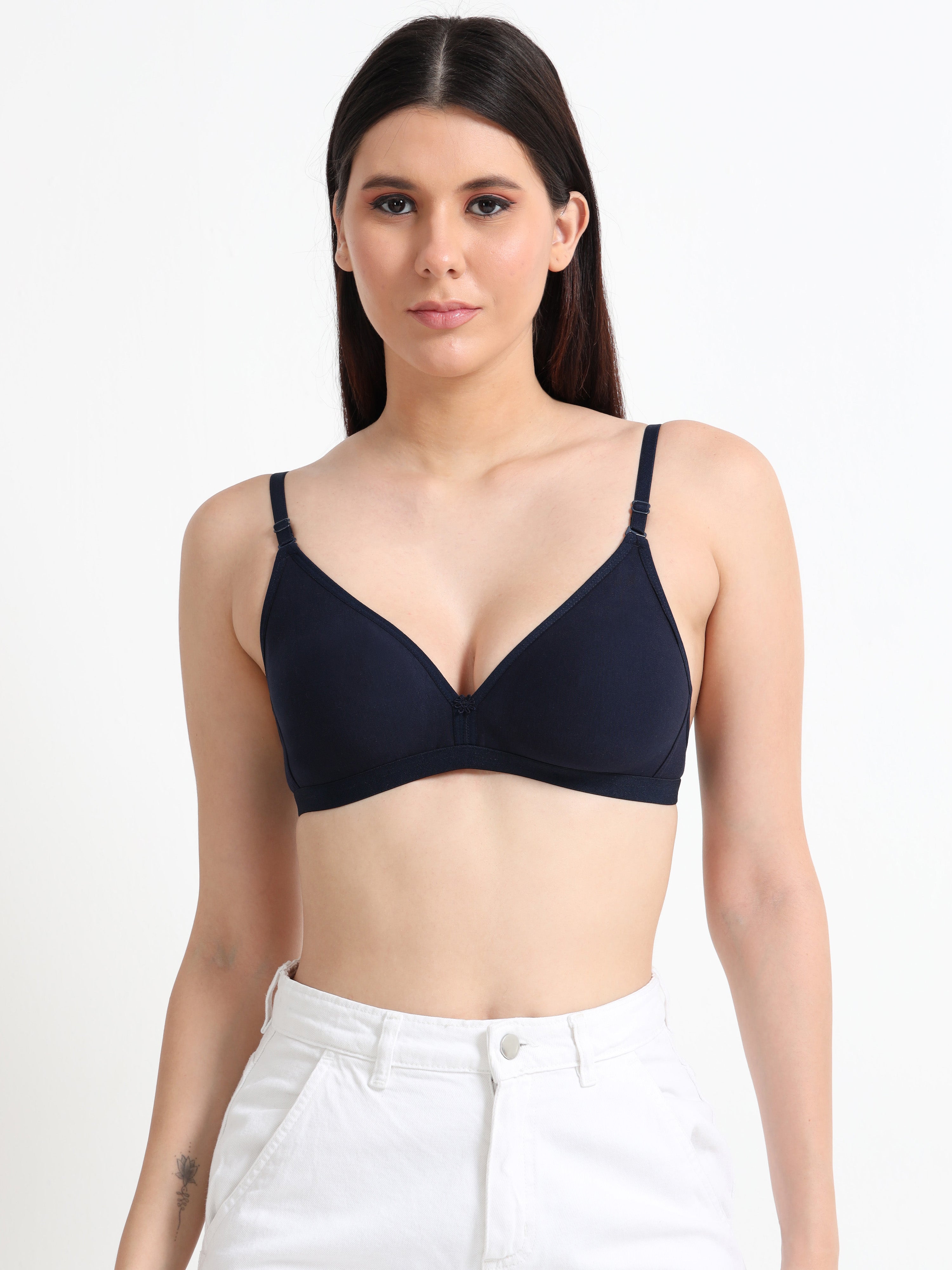 Machau Lingerie Women's  Non Padded Wire-Free Adjustable Straps V-Neck Seamless Full Coverage Cotton-Rich Fabric Everyday T-Shirt Bra