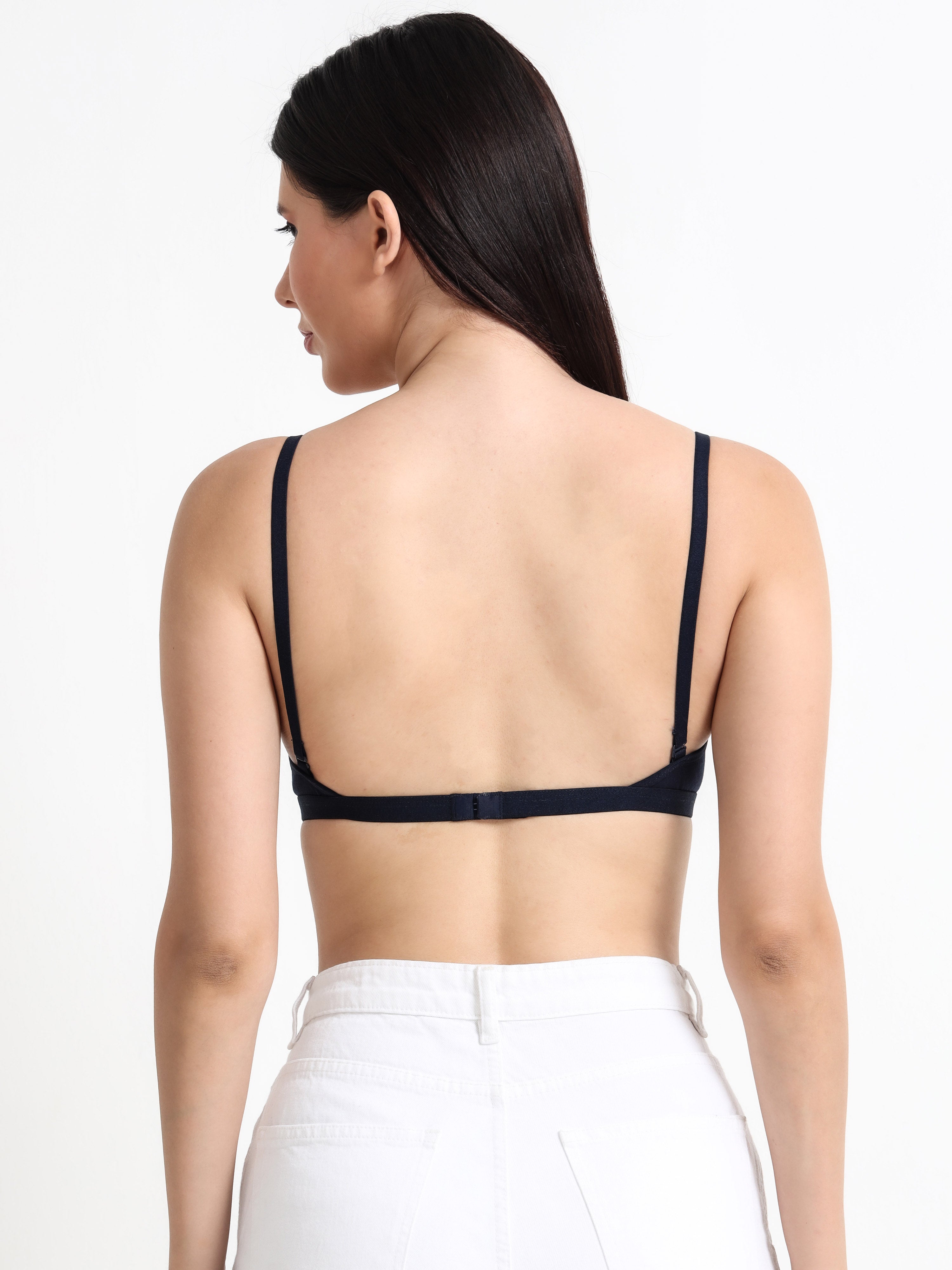 Machau Lingerie Women's  Non Padded Wire-Free Adjustable Straps V-Neck Seamless Full Coverage Cotton-Rich Fabric Everyday T-Shirt Bra