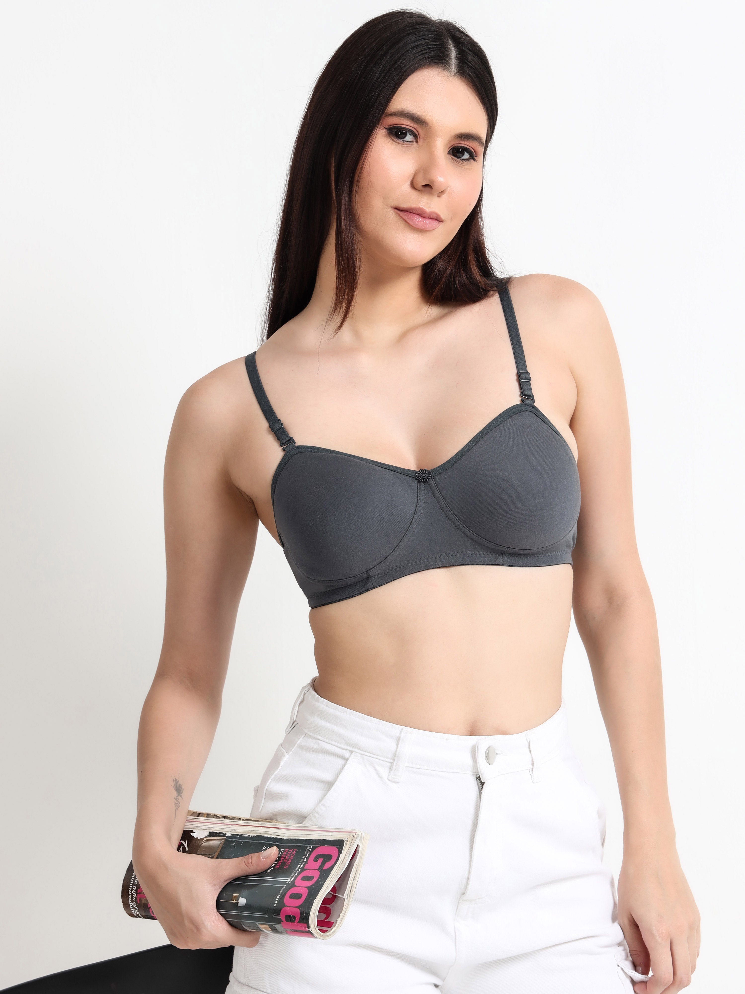 Machau Lingerie Women's Everyday Non Padded Demi Cup Wire Free Cotton-Rich Fabric T-Shirt Bra
