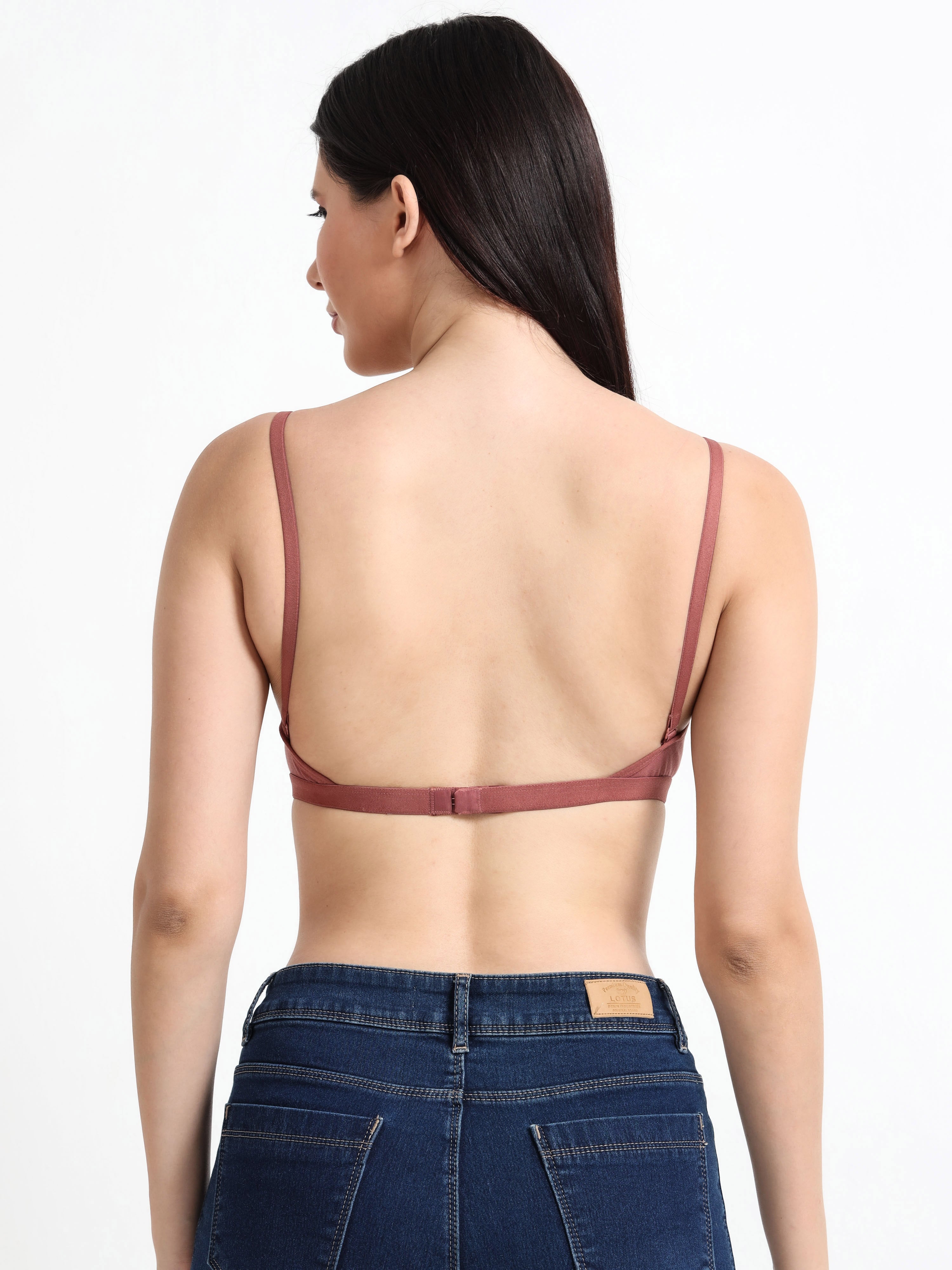 Machau Lingerie Women's  Non Padded Wire-Free Adjustable Straps V-Neck Seamless Full Coverage Cotton-Rich Fabric Everyday T-Shirt Bra