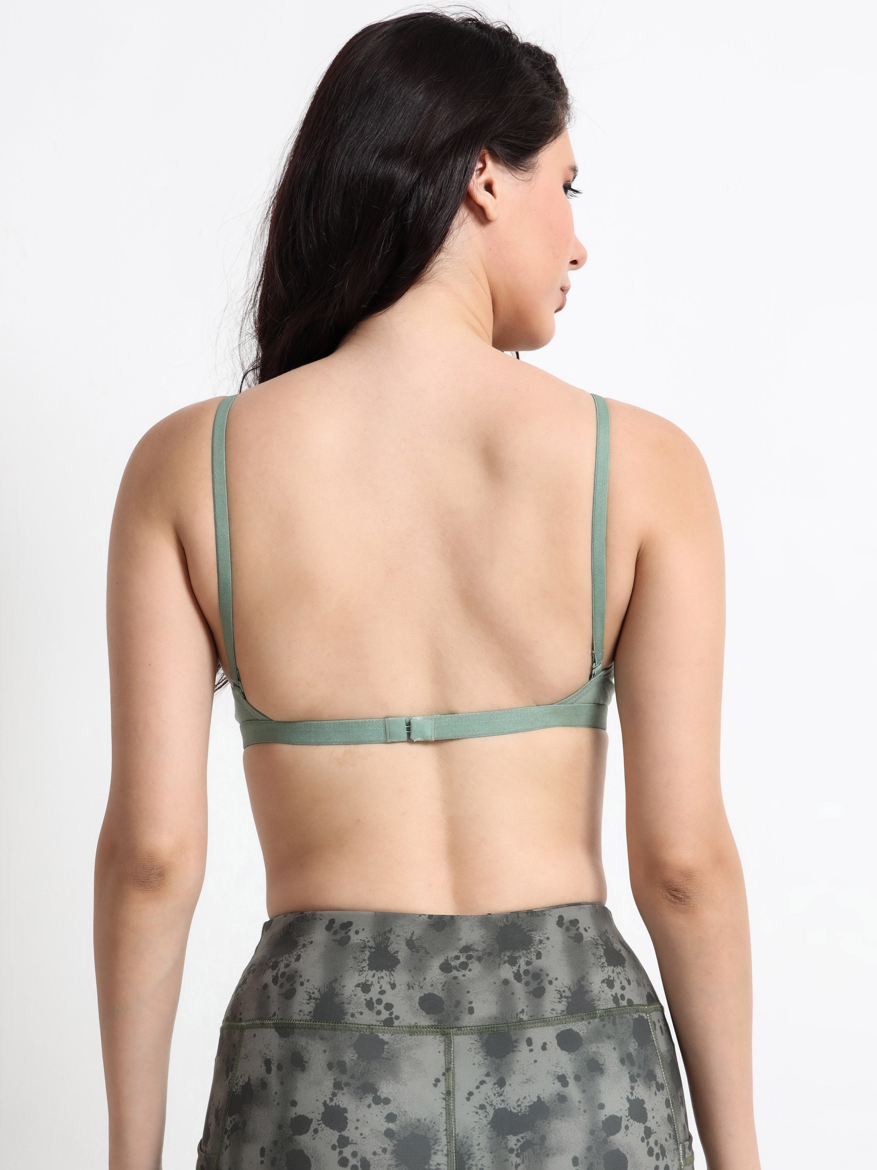 Machau Lingerie Women's  Non Padded Wire-Free Adjustable Straps V-Neck Seamless Full Coverage Cotton-Rich Fabric Everyday T-Shirt Bra