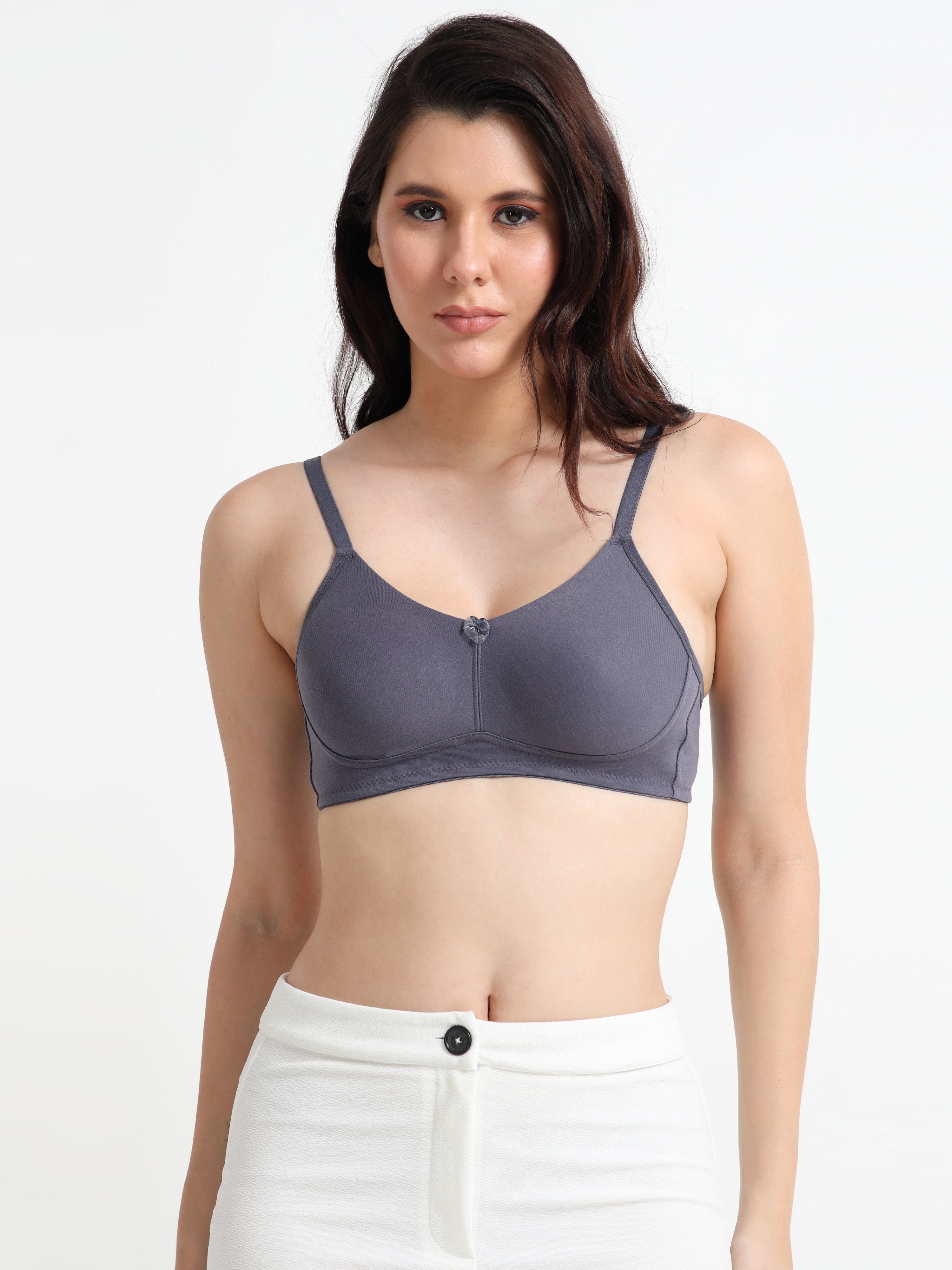 Machau Lingerie  Women's  Non Padded Wire-Free Adjustable Straps Full Coverage Cotton-Rich Fabric Everyday Minimizer T-Shirt Bra