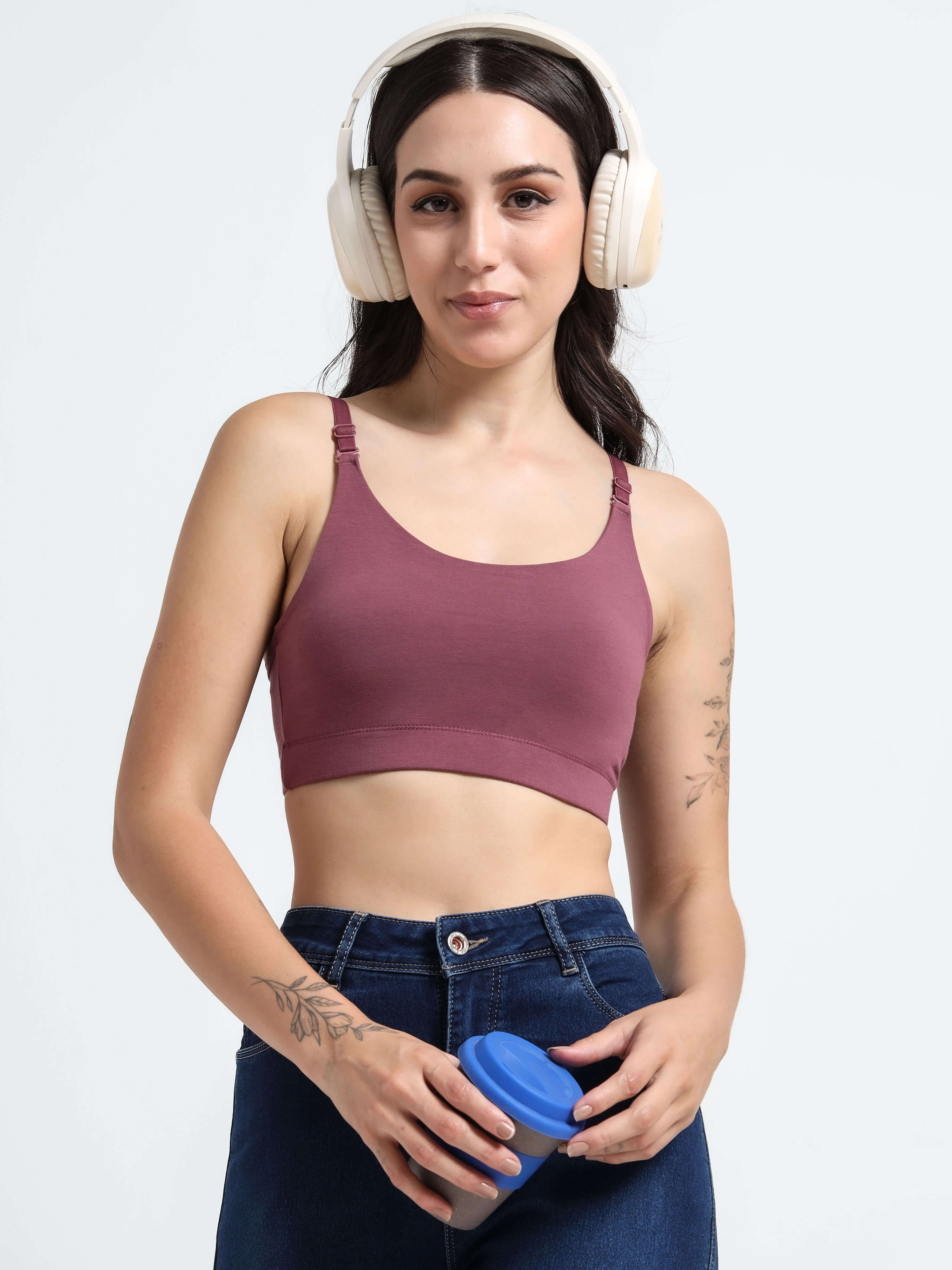 Machau Lingerie Women's Non Padded and Non Wired Full Coverage Cotton-Rich Fabric in Everyday Sports Bra -NYKA