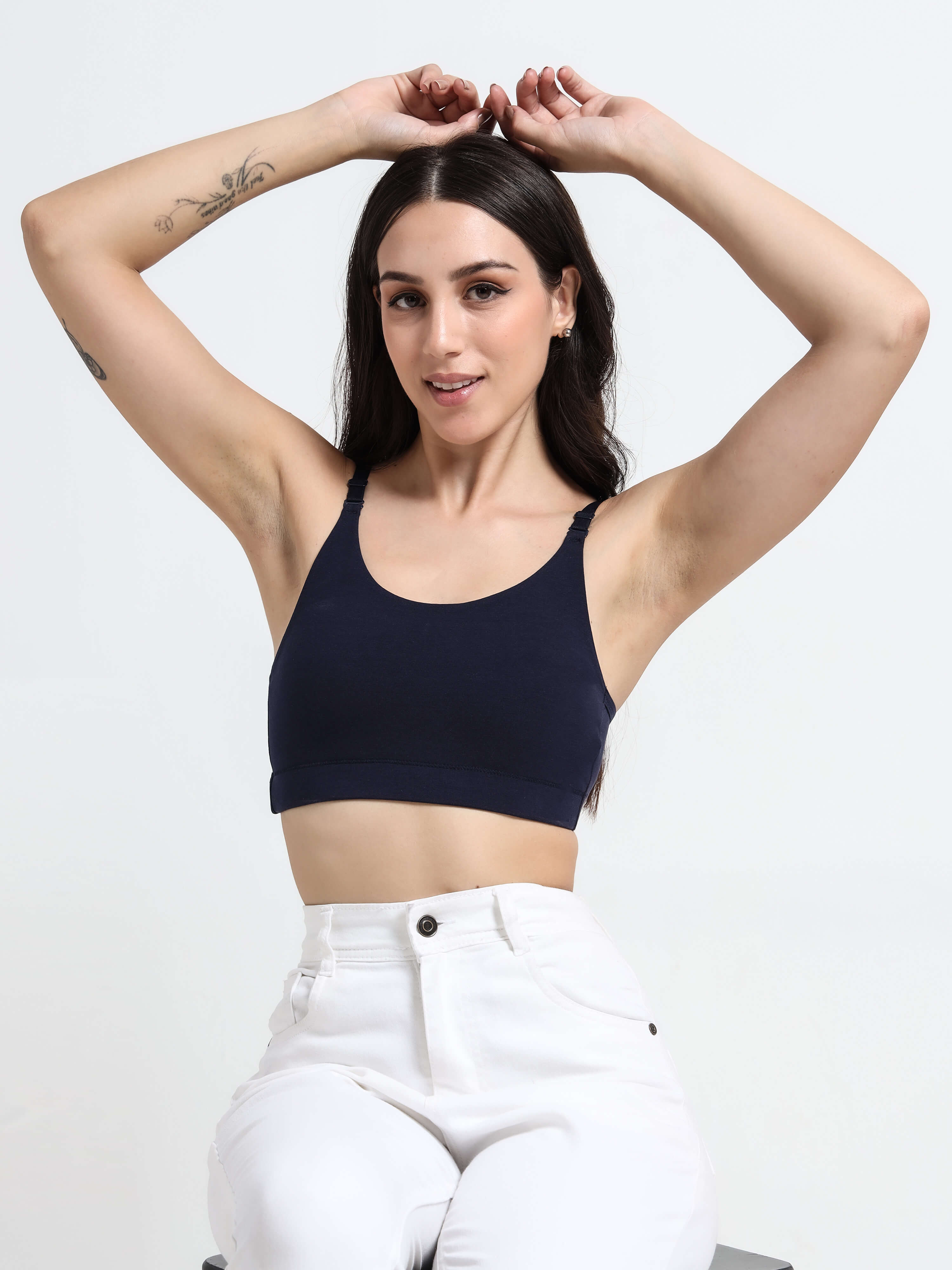 Machau Lingerie Women's Non Padded and Non Wired Full Coverage Cotton-Rich Fabric in Everyday Sports Bra -NYKA