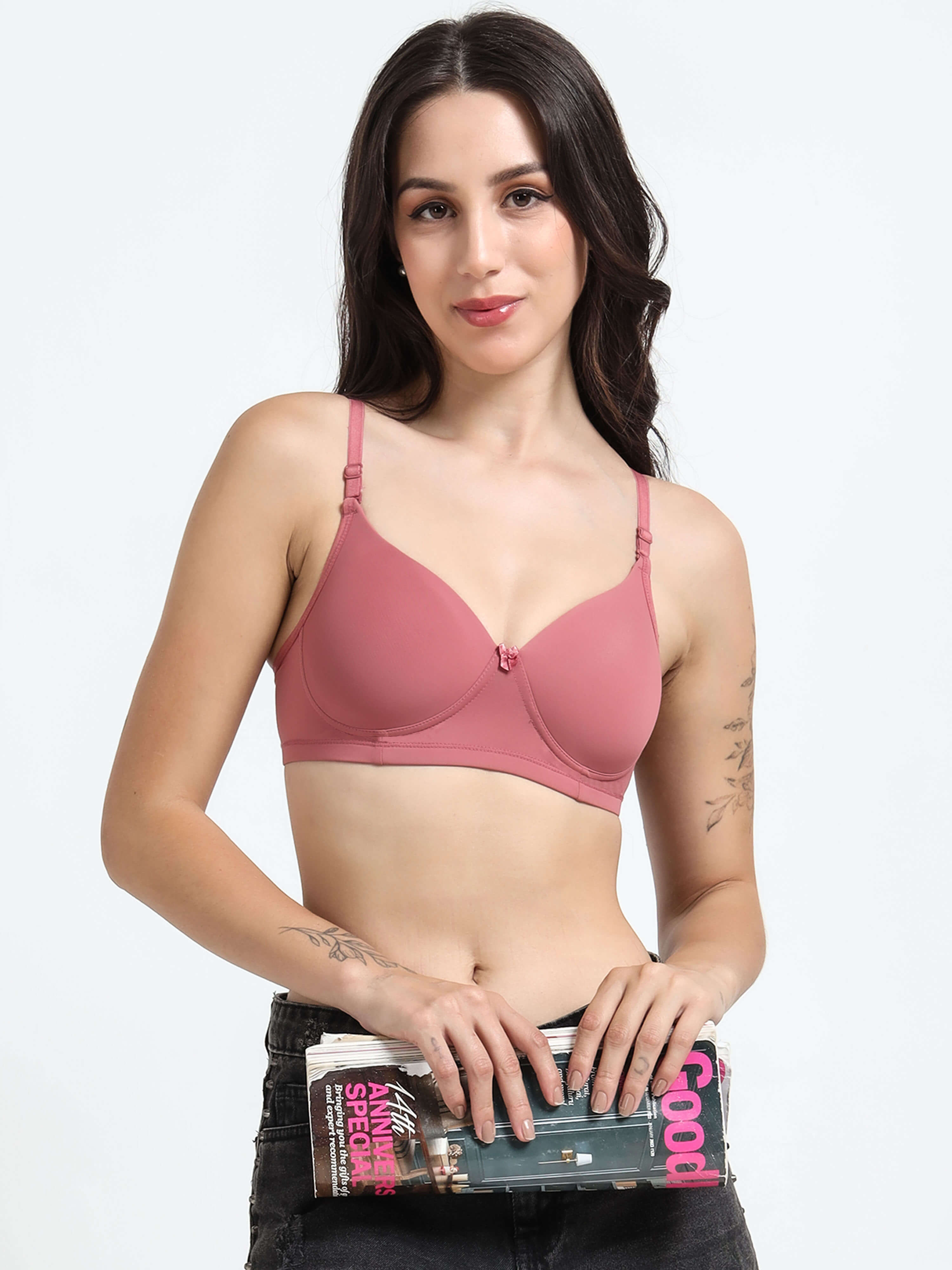 Machau Lingerie Women's Everyday Padded Non Wired Full Coverage T-shirt Bra -Rich Cotton Devine Pad