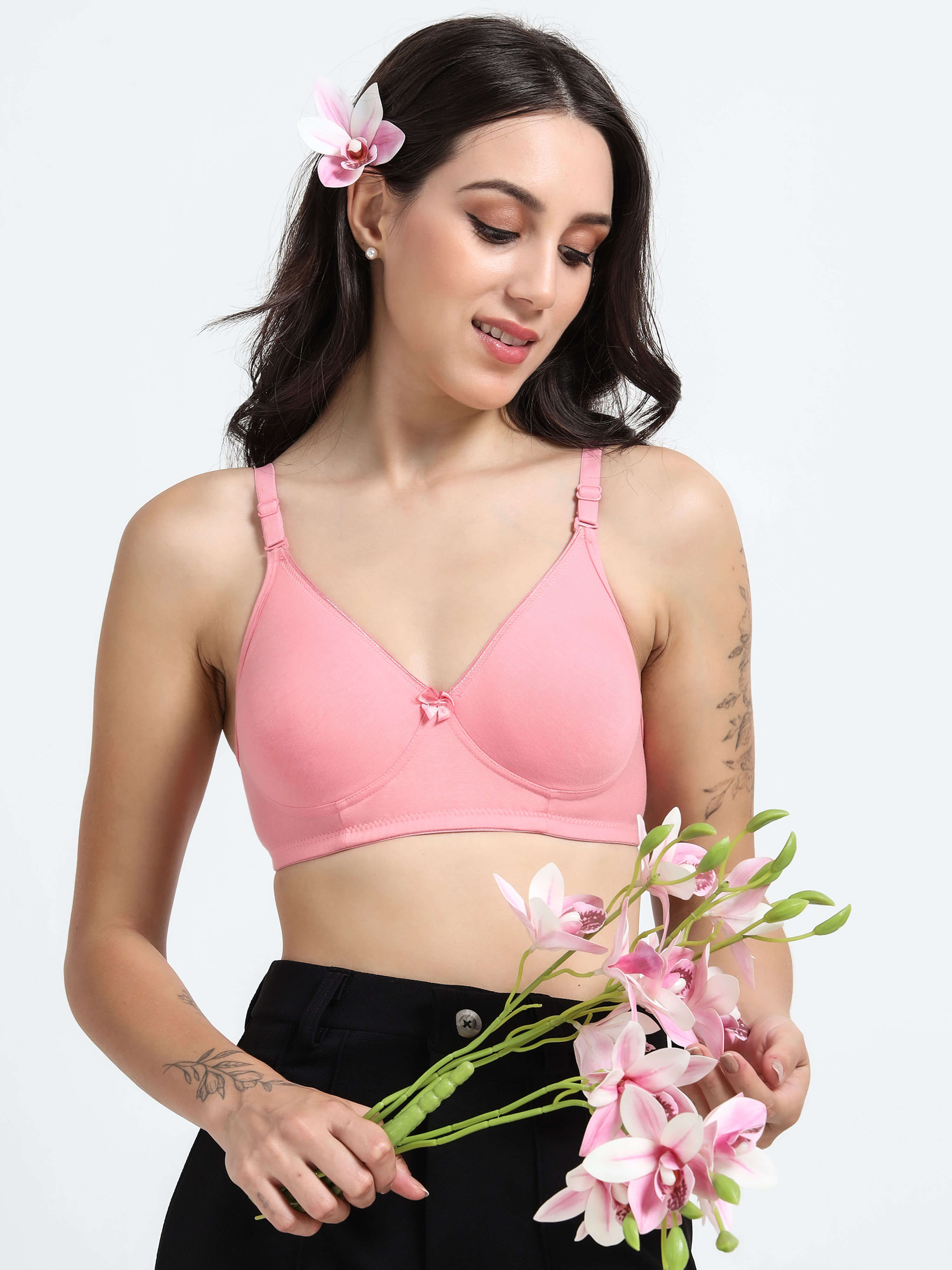 Machau Lingerie Non-Padded Wirefree Full Coverage Cotton Rich T-shirt Bra-PIHU
