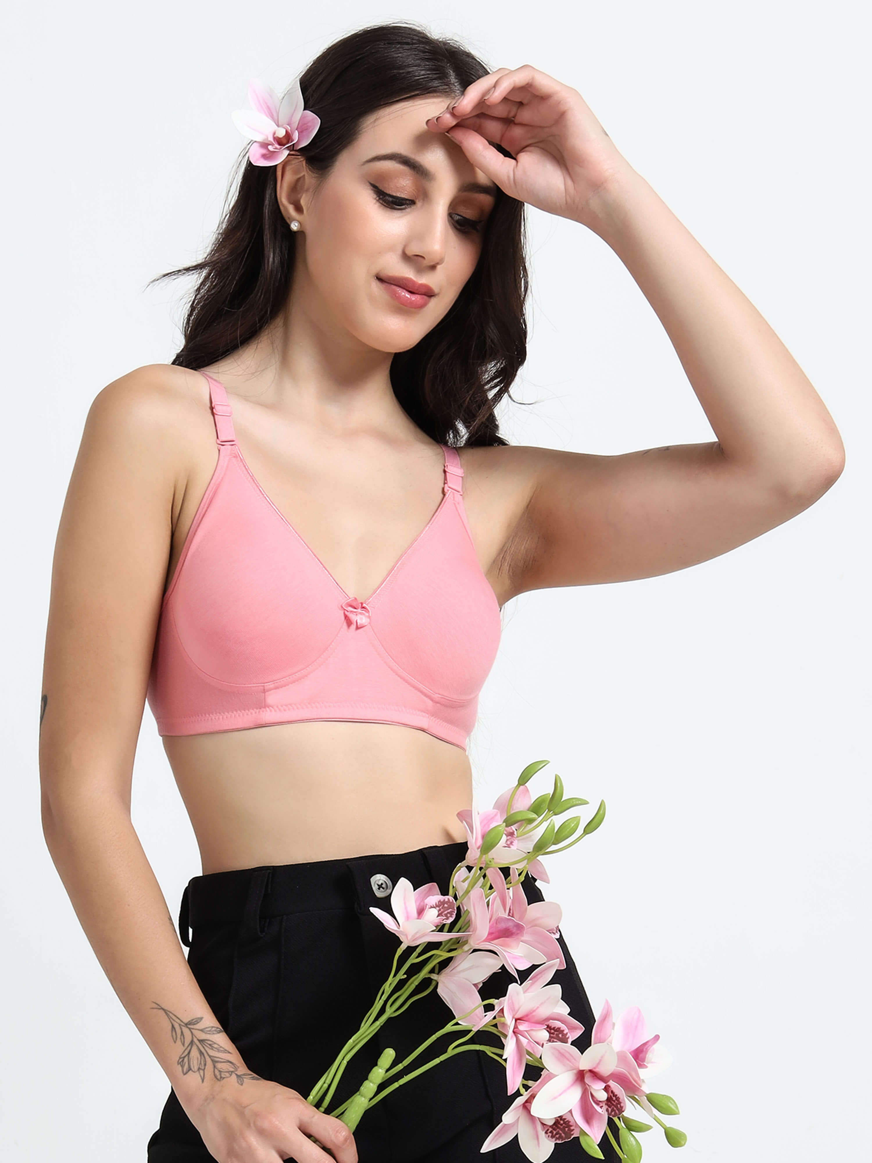 Machau Lingerie Non-Padded Wirefree Full Coverage Cotton Rich T-shirt Bra-PIHU