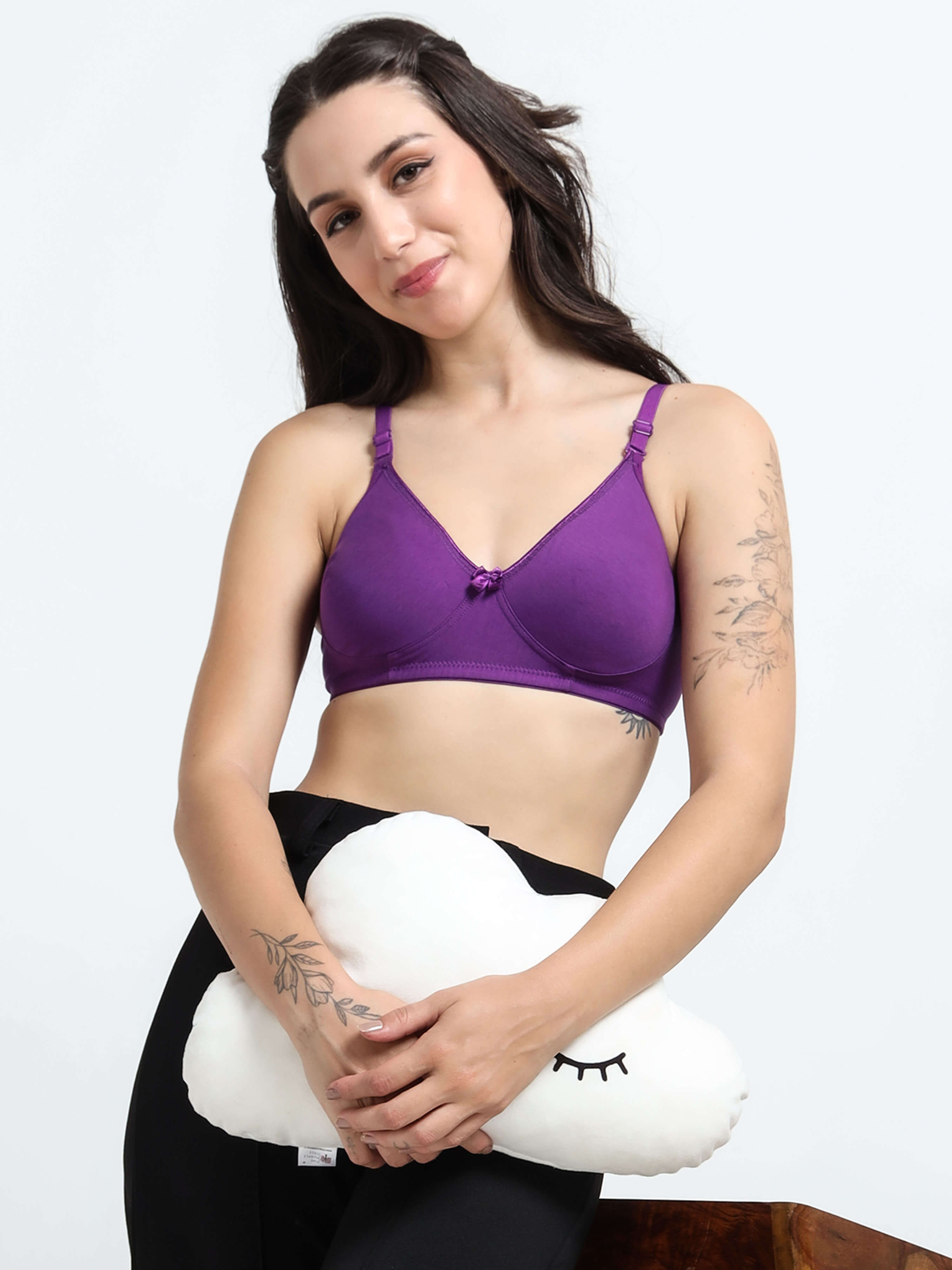 Machau Lingerie Non-Padded Wirefree Full Coverage Cotton Rich T-shirt Bra-PIHU