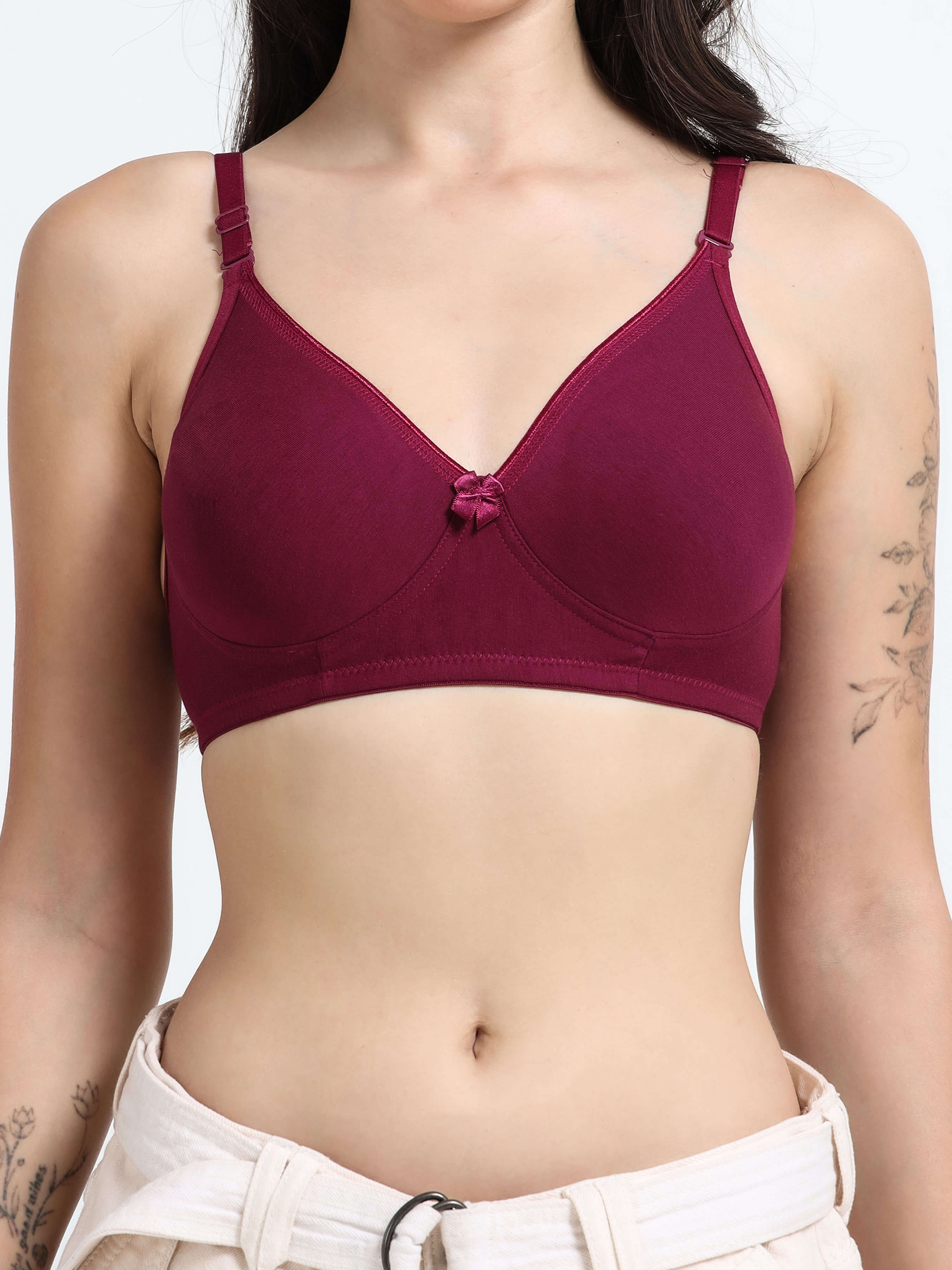 Machau Lingerie Non-Padded Wirefree Full Coverage Cotton Rich T-shirt Bra-PIHU