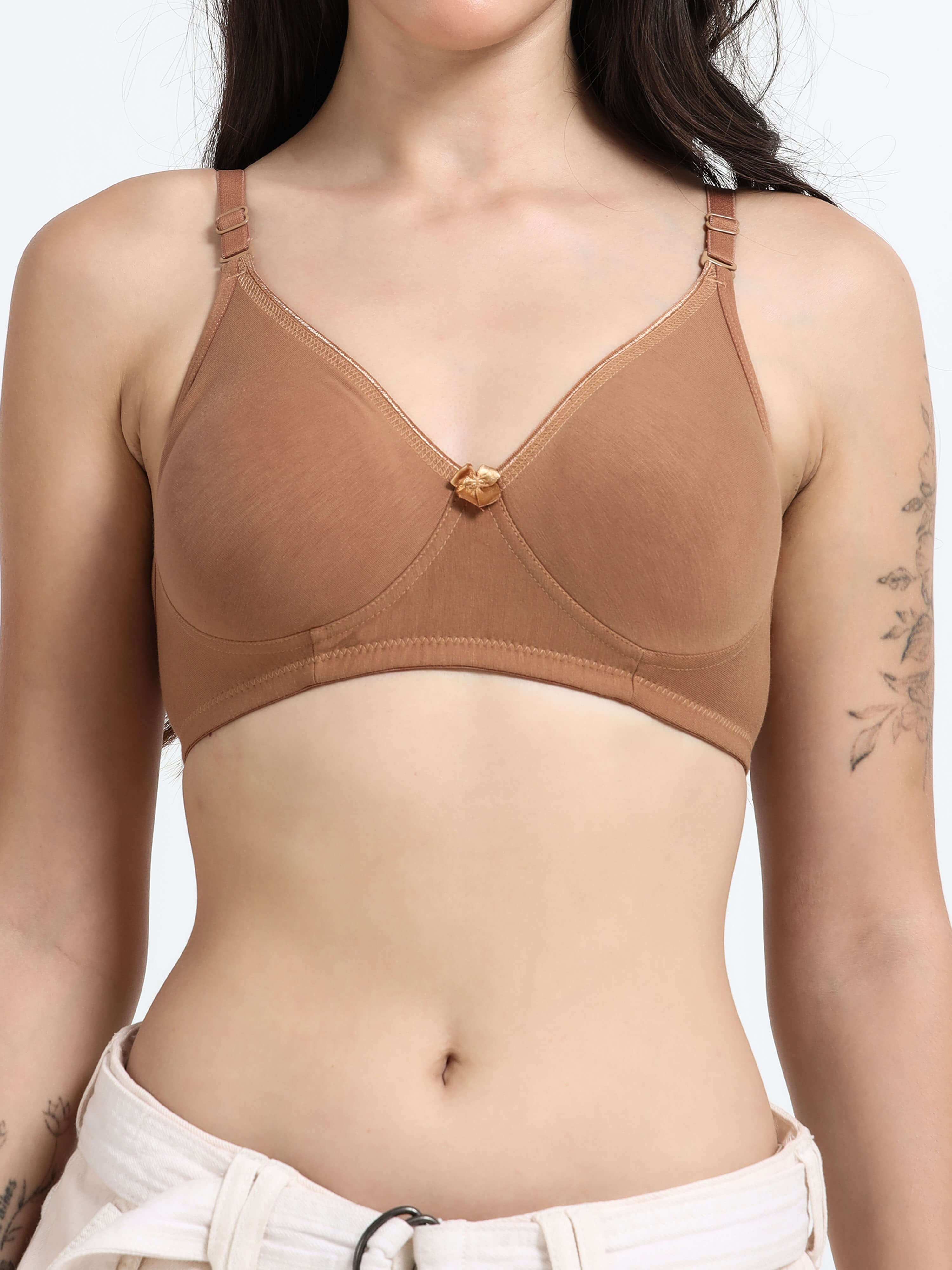 Machau Lingerie Non-Padded Wirefree Full Coverage Cotton Rich T-shirt Bra-PIHU