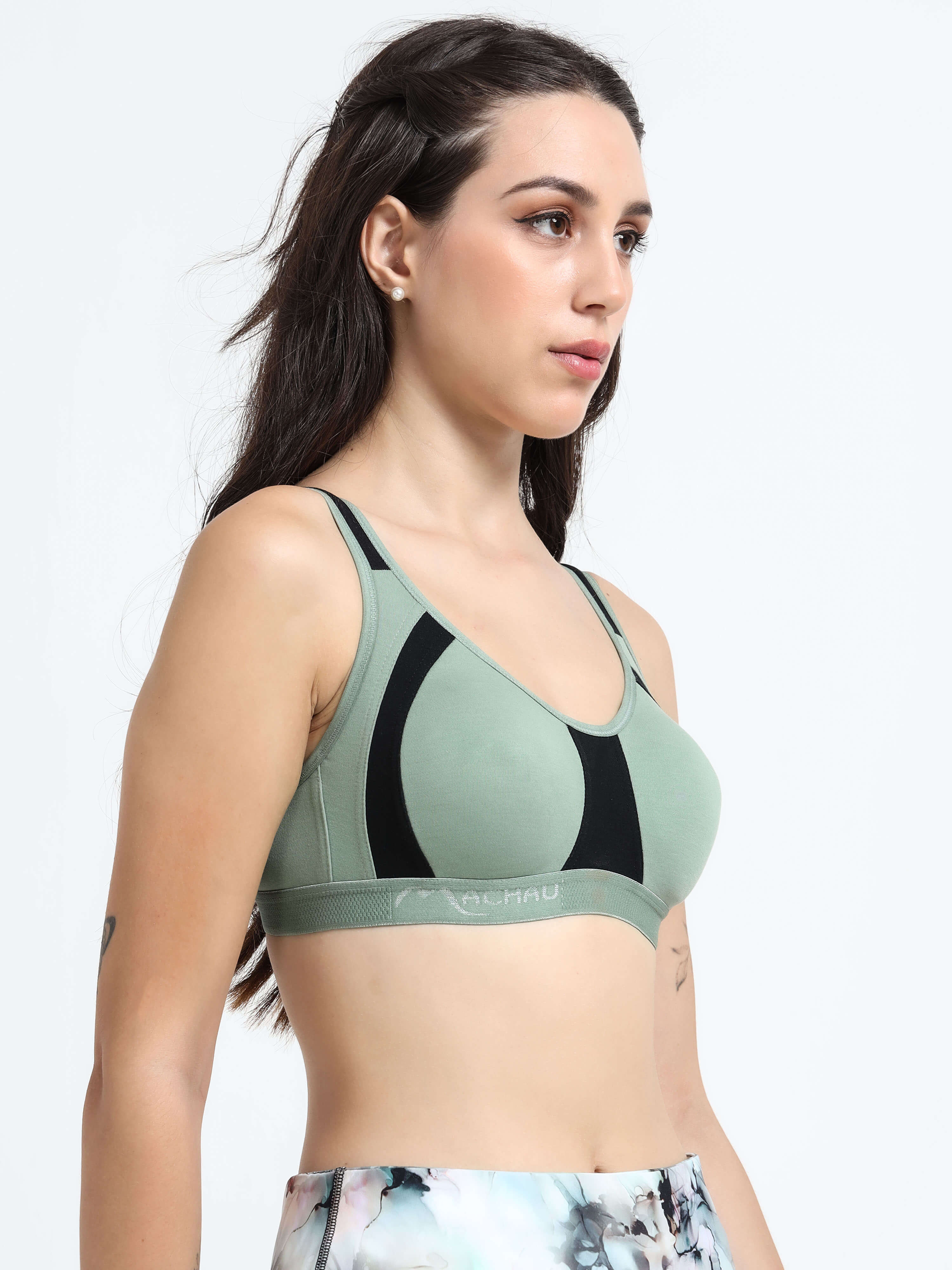 Machau Lingerie Women's Non Padded and Non Wired Full Coverage Back Close Cotton-Rich Fabric in Everyday Sports Bra