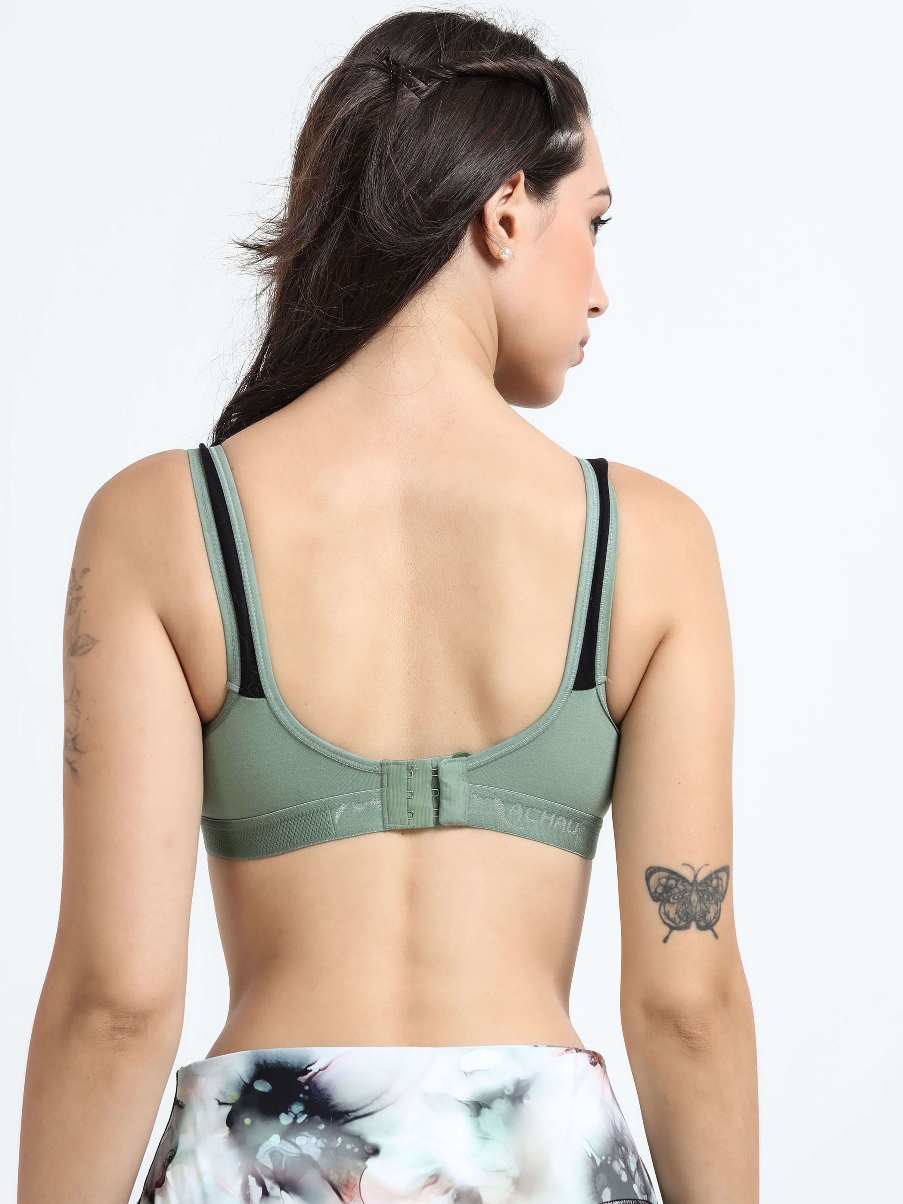 Machau Lingerie Women's Non Padded and Non Wired Full Coverage Back Close Cotton-Rich Fabric in Everyday Sports Bra