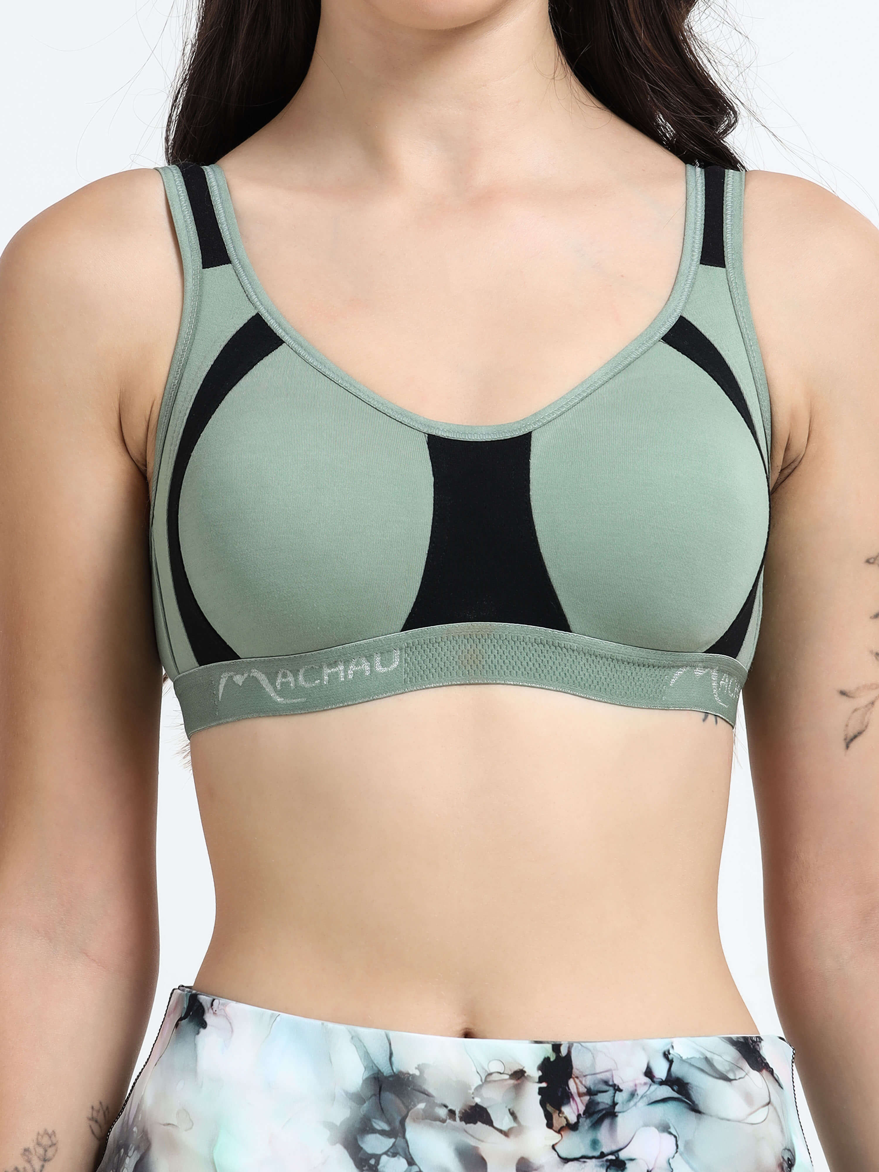 Machau Lingerie Women's Non Padded and Non Wired Full Coverage Back Close Cotton-Rich Fabric in Everyday Sports Bra