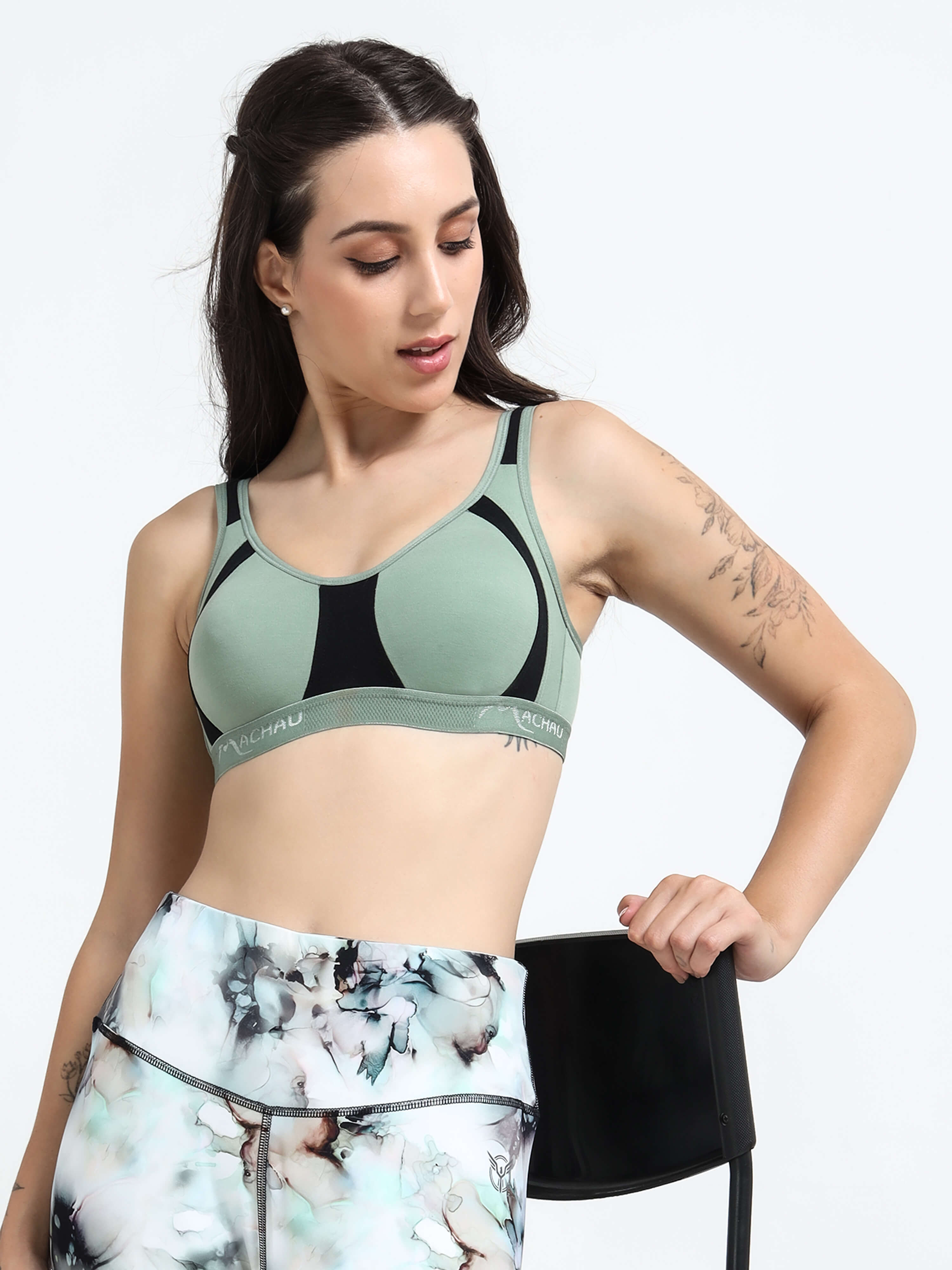 Machau Lingerie Women's Non Padded and Non Wired Full Coverage Back Close Cotton-Rich Fabric in Everyday Sports Bra