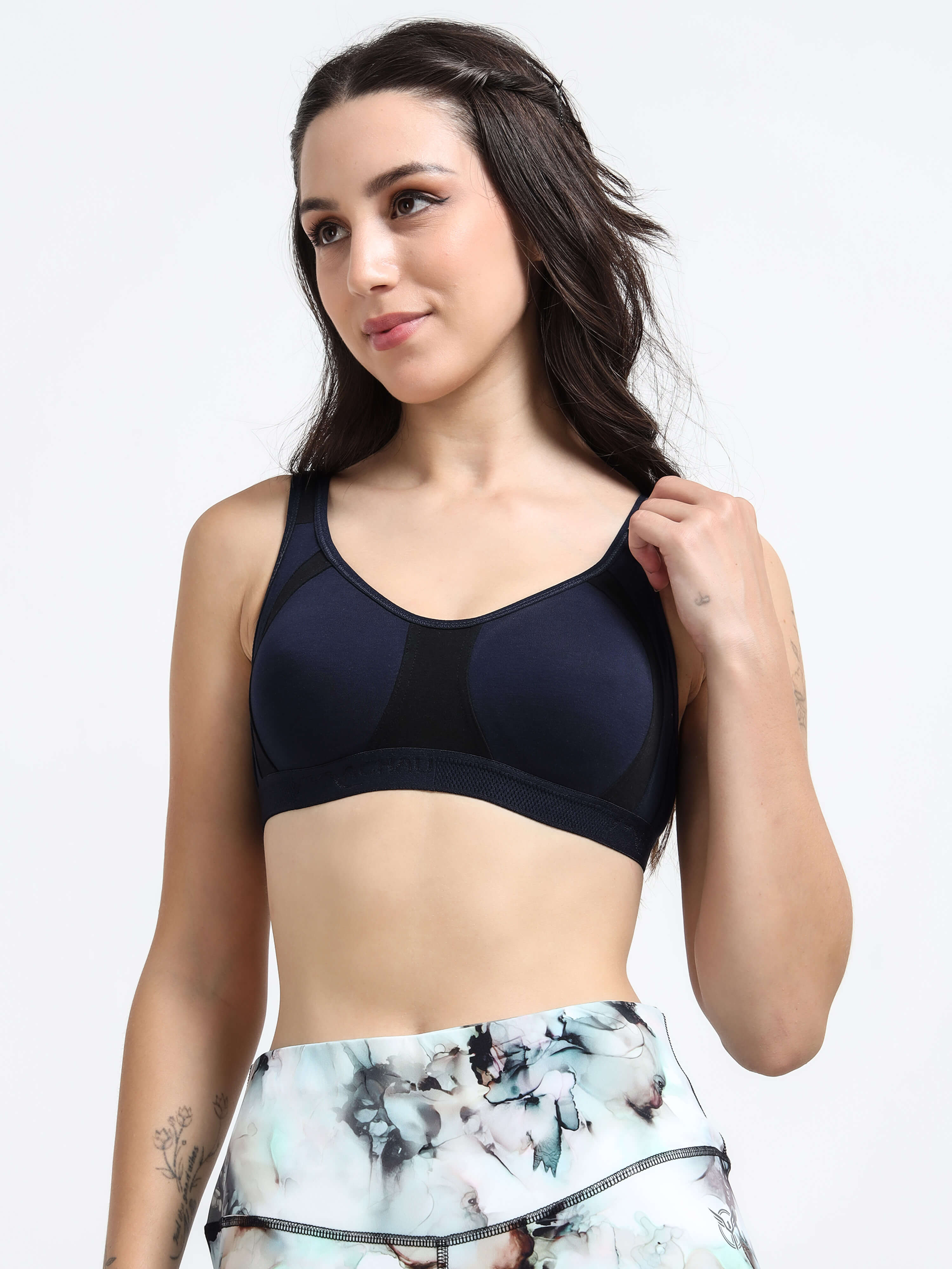 Machau Lingerie Women's Non Padded and Non Wired Full Coverage Back Close Cotton-Rich Fabric in Everyday Sports Bra