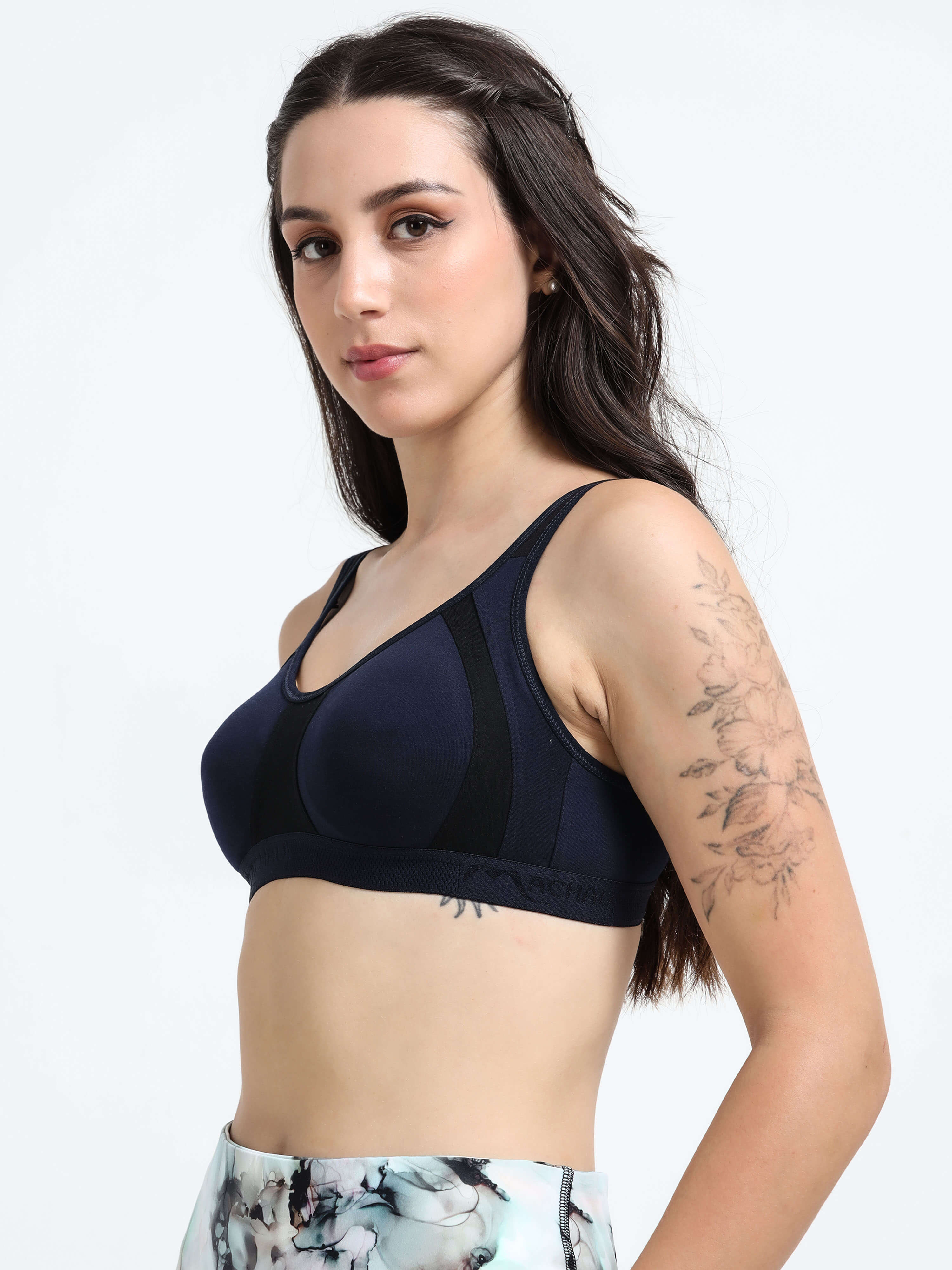 Machau Lingerie Women's Non Padded and Non Wired Full Coverage Back Close Cotton-Rich Fabric in Everyday Sports Bra