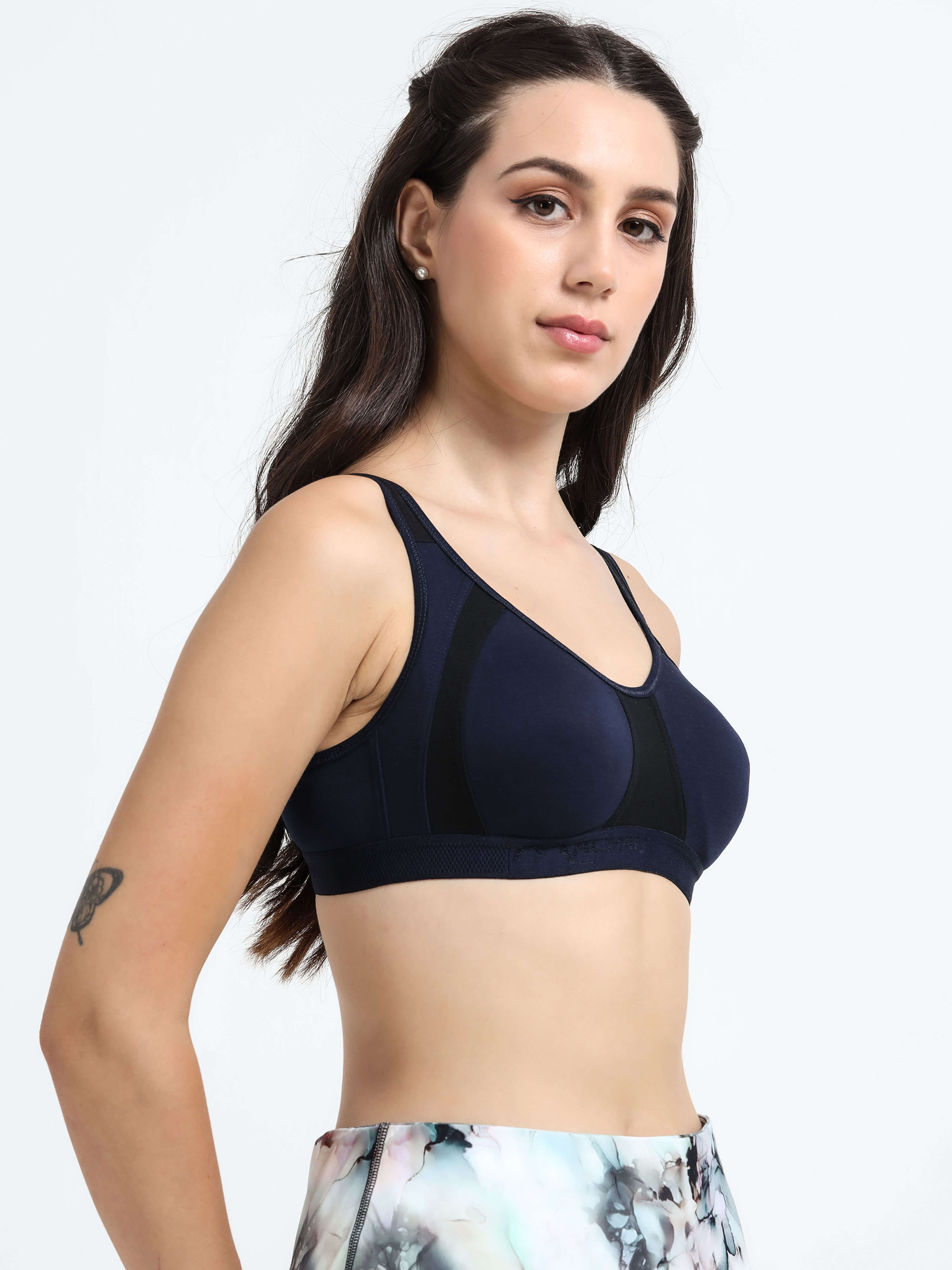 Machau Lingerie Women's Non Padded and Non Wired Full Coverage Back Close Cotton-Rich Fabric in Everyday Sports Bra