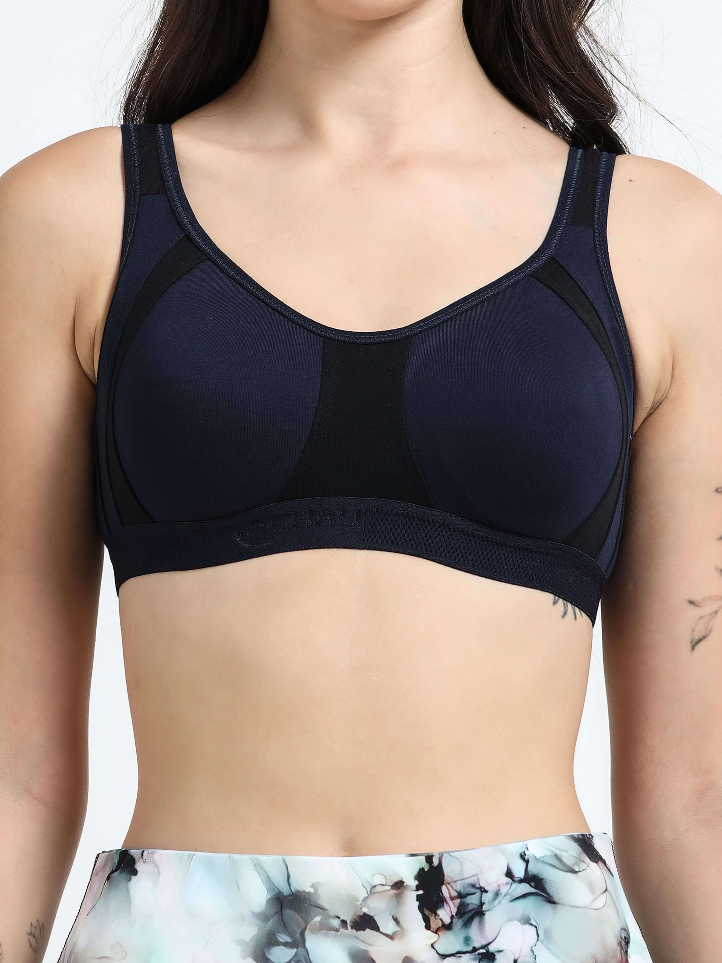 Machau Lingerie Women's Non Padded and Non Wired Full Coverage Back Close Cotton-Rich Fabric in Everyday Sports Bra