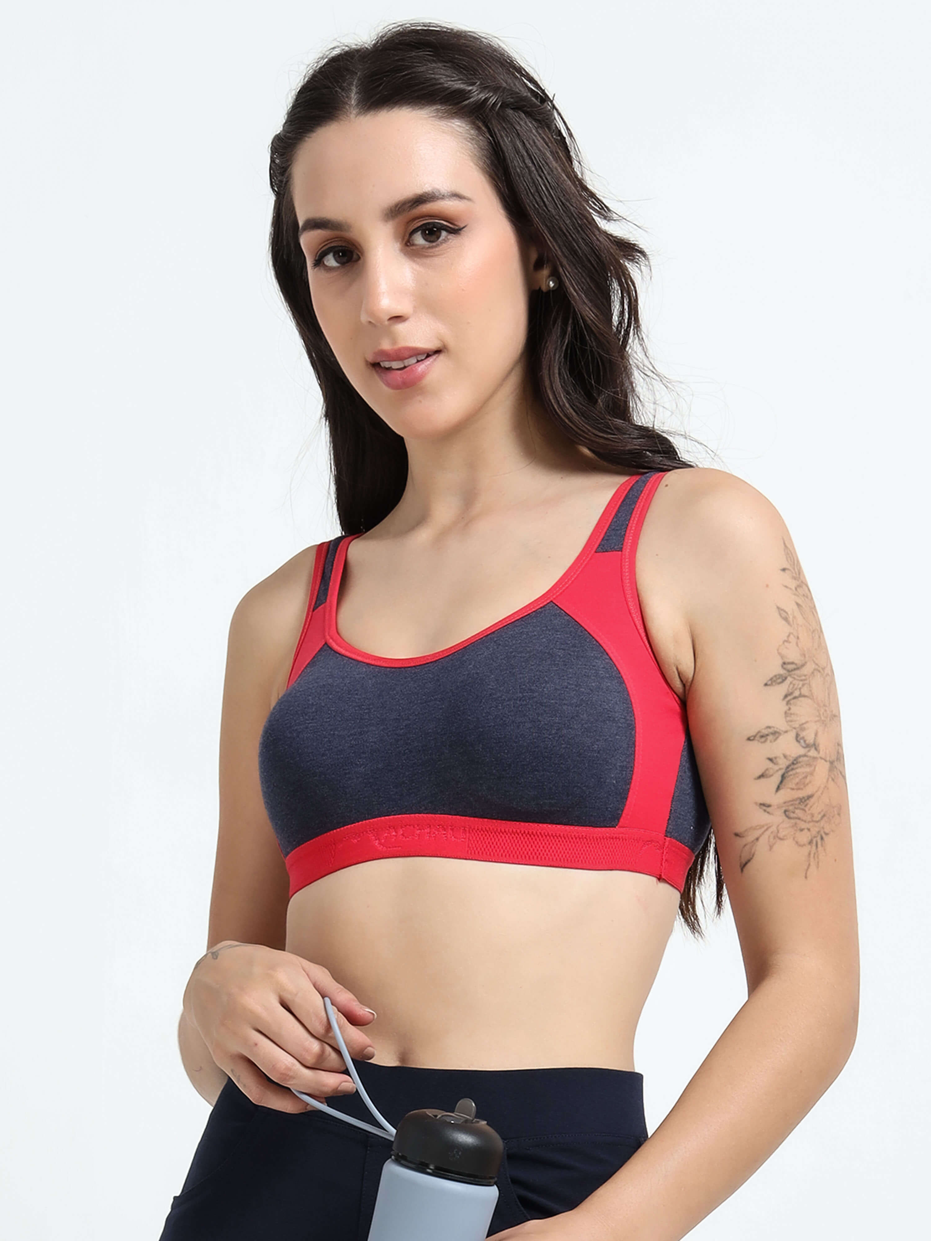 Machau Lingerie Women's Non Padded and Non Wired Full Coverage Cotton-Rich Fabric in Everyday - Sports Bra