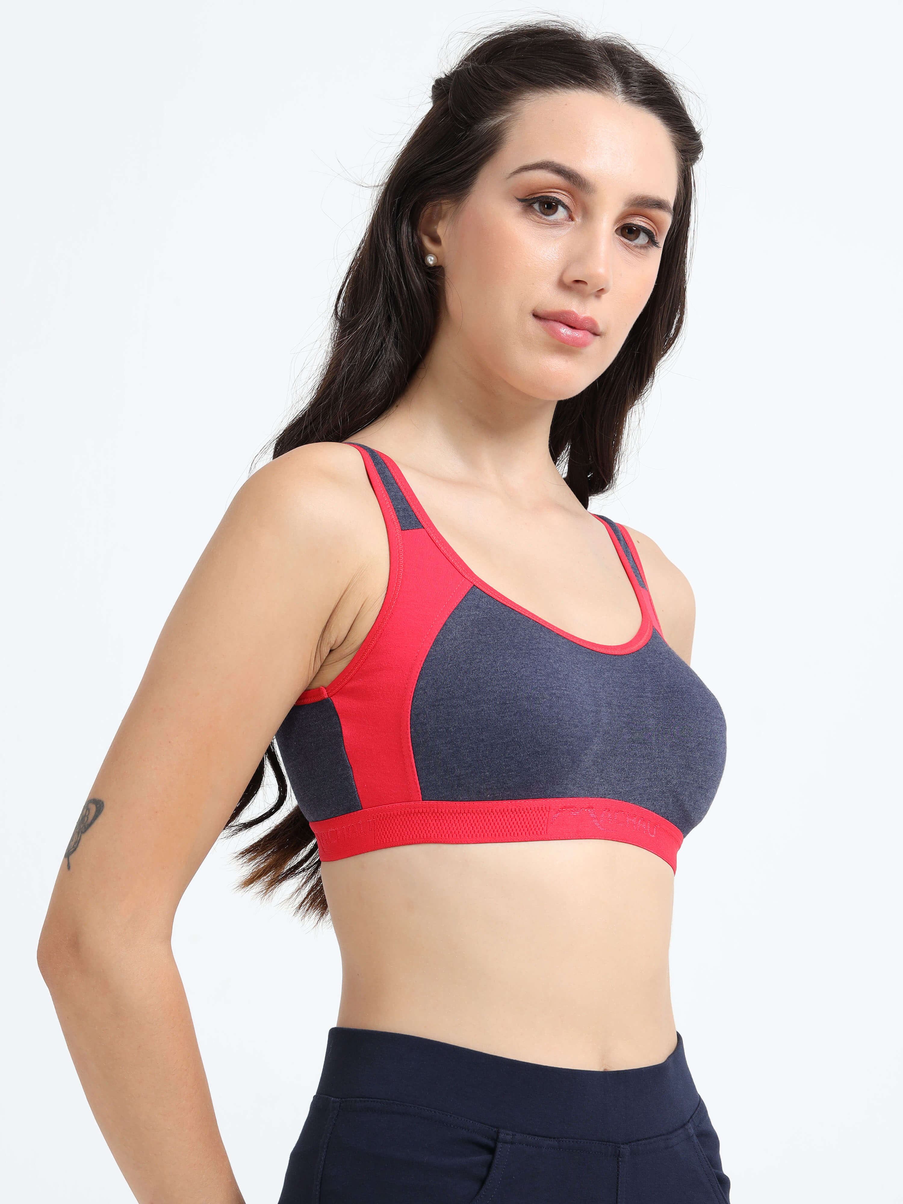 Machau Lingerie Women's Non Padded and Non Wired Full Coverage Cotton-Rich Fabric in Everyday - Sports Bra