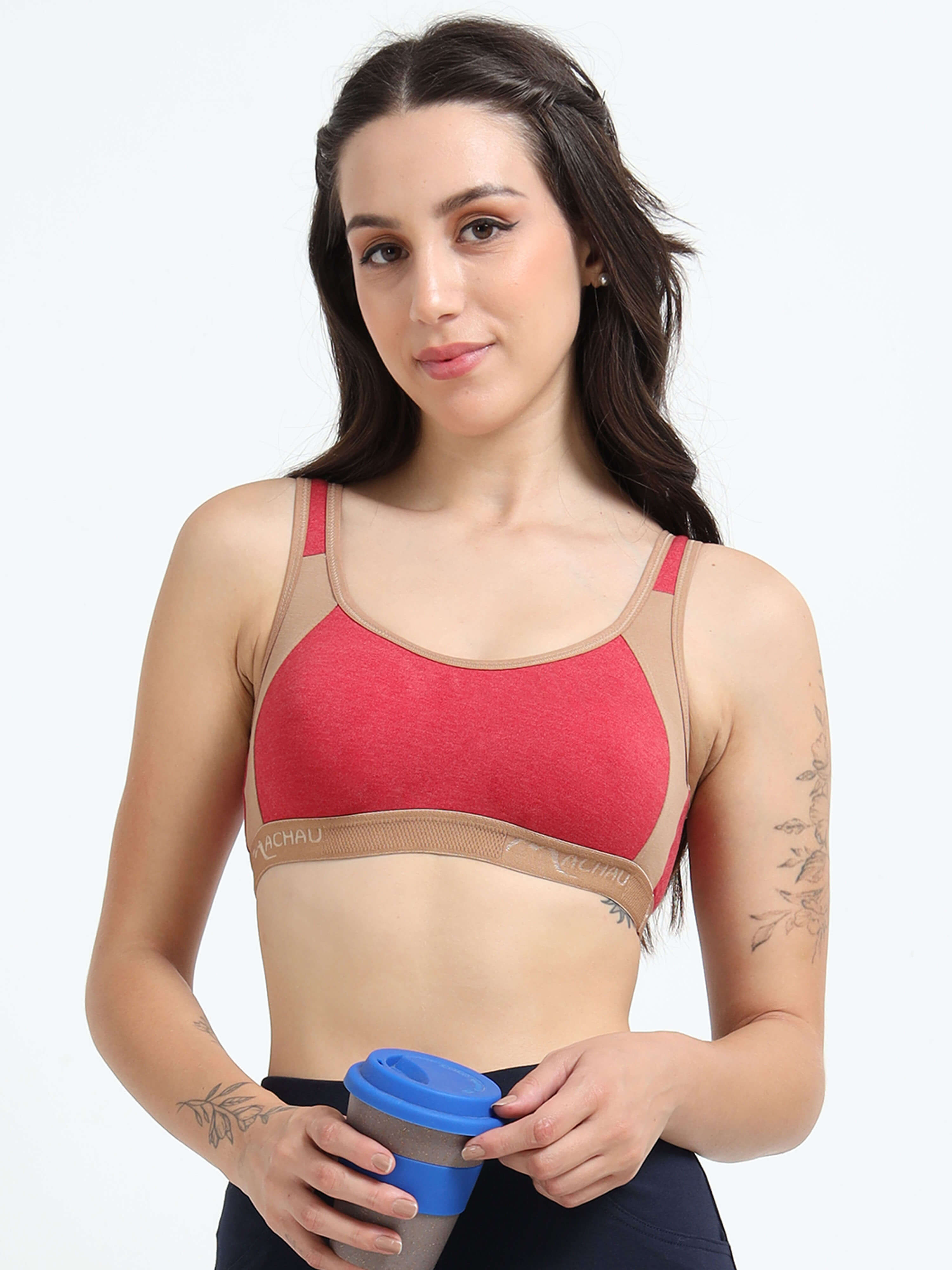 Machau Lingerie Women's Non Padded and Non Wired Full Coverage Cotton-Rich Fabric in Everyday - Sports Bra