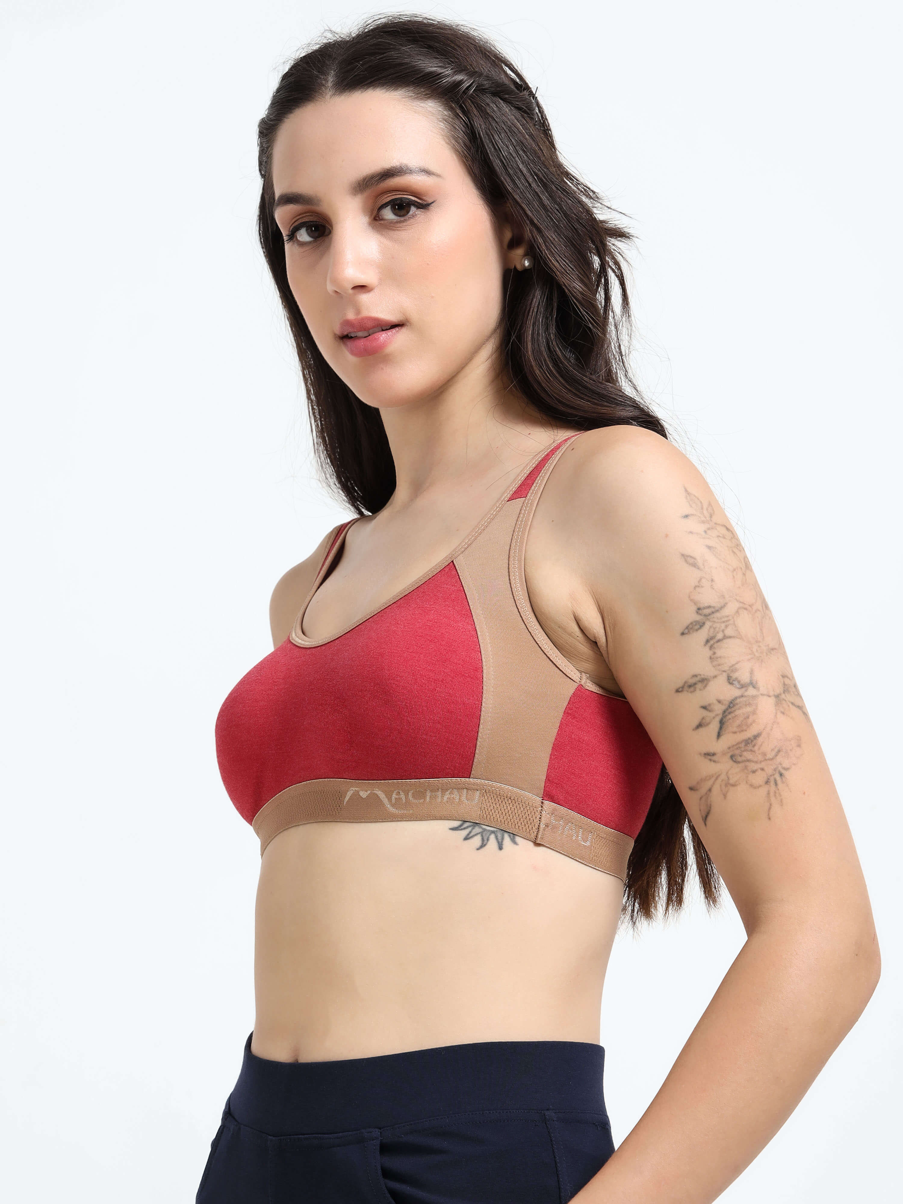 Machau Lingerie Women's Non Padded and Non Wired Full Coverage Cotton-Rich Fabric in Everyday - Sports Bra