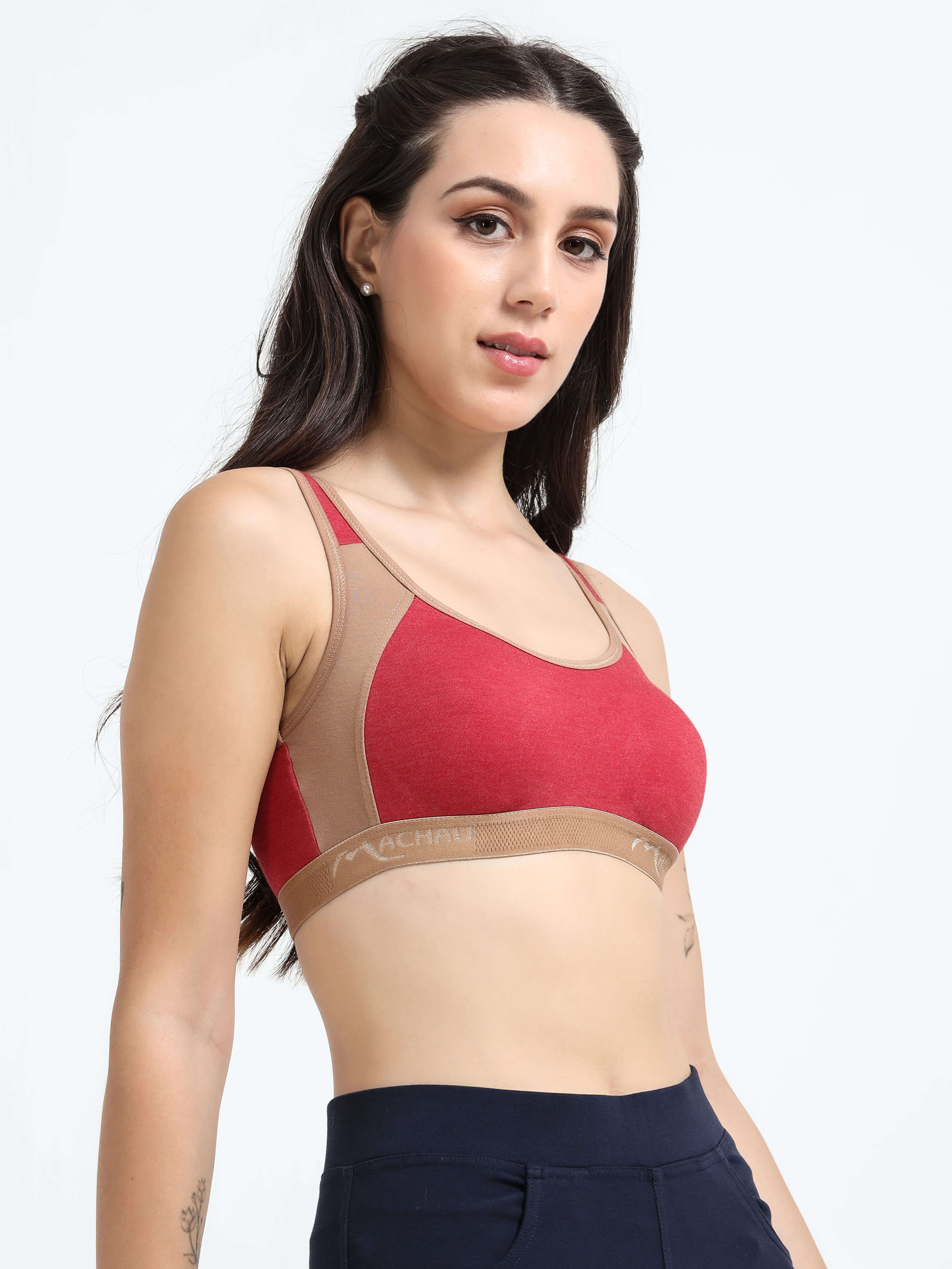 Machau Lingerie Women's Non Padded and Non Wired Full Coverage Cotton-Rich Fabric in Everyday - Sports Bra