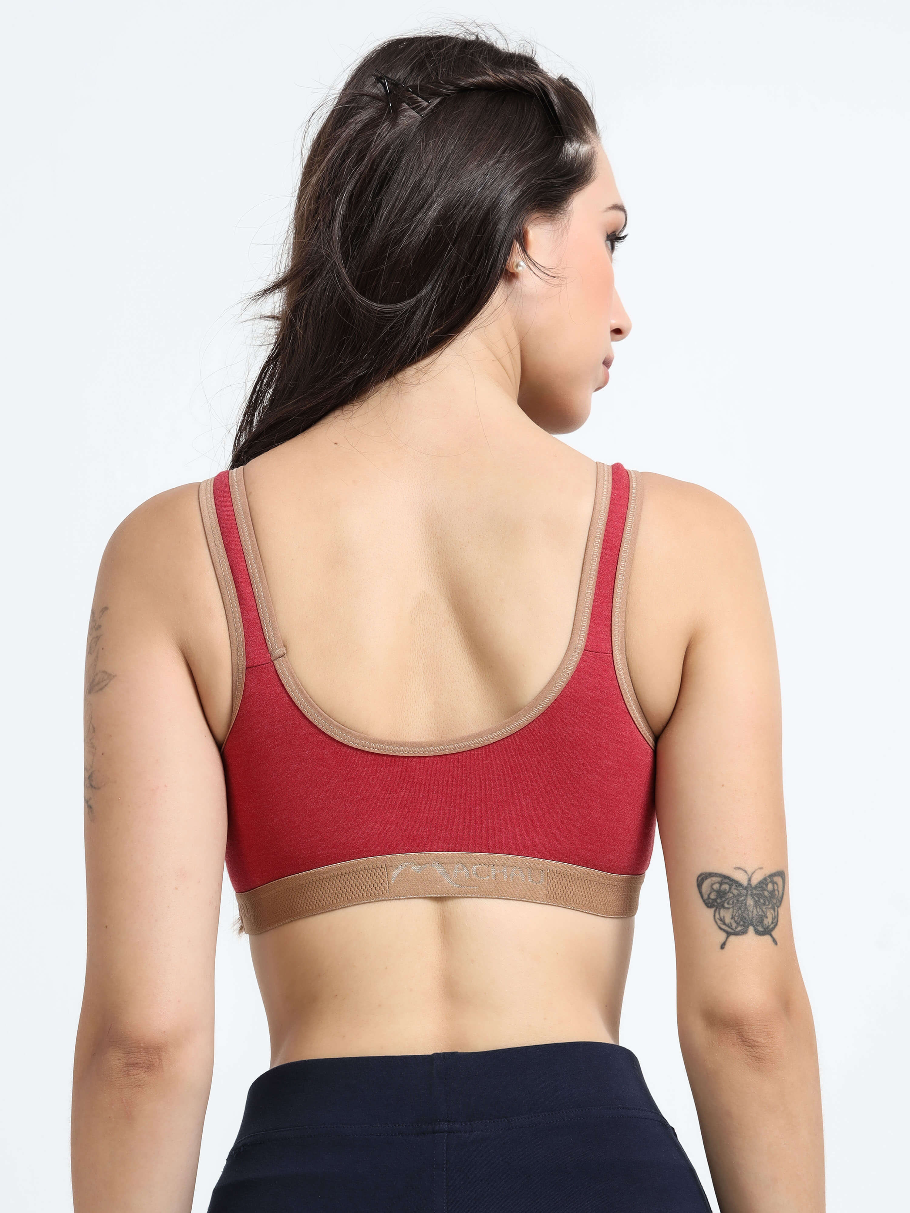 Machau Lingerie Women's Non Padded and Non Wired Full Coverage Cotton-Rich Fabric in Everyday - Sports Bra