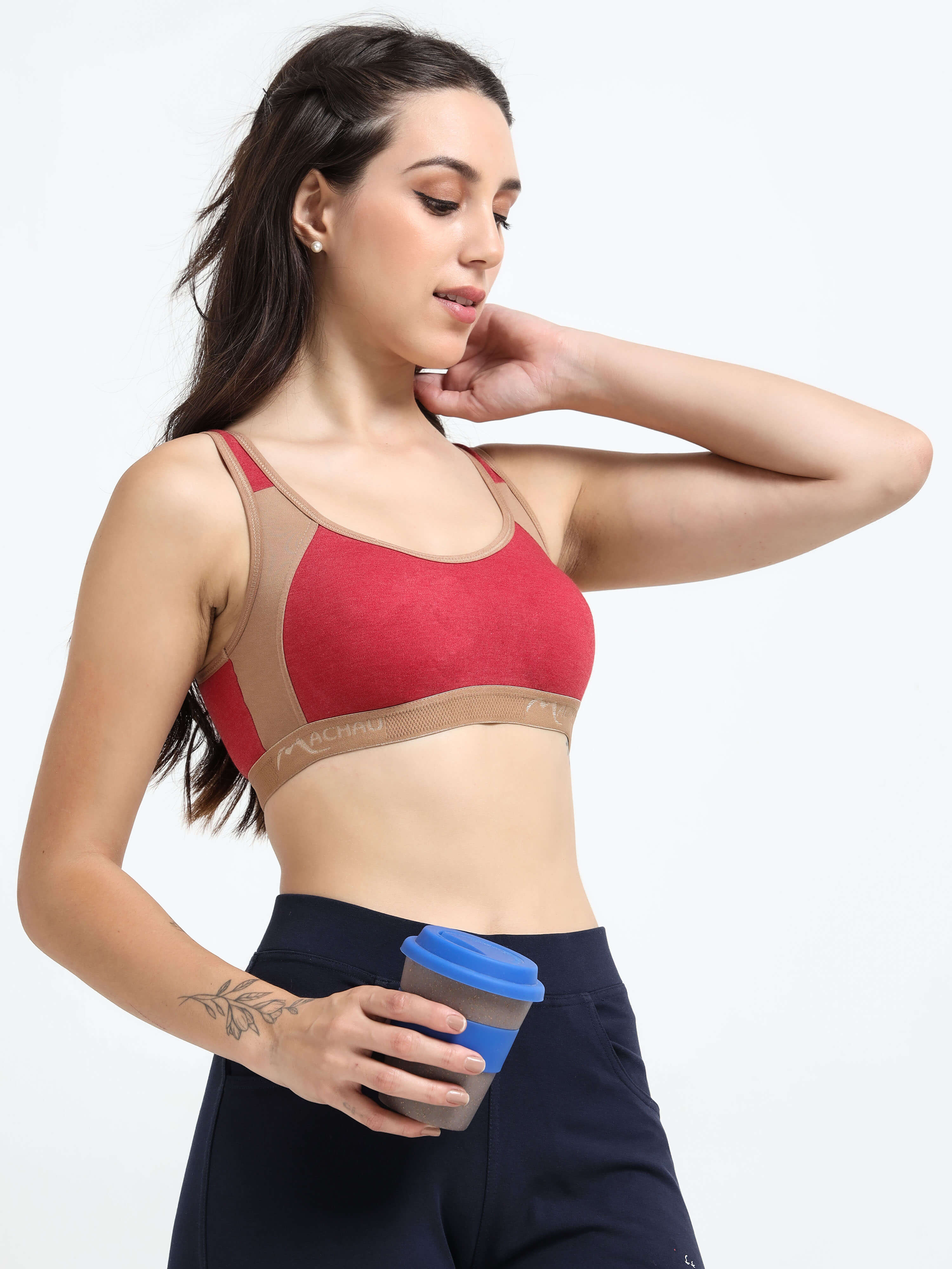 Machau Lingerie Women's Non Padded and Non Wired Full Coverage Cotton-Rich Fabric in Everyday - Sports Bra