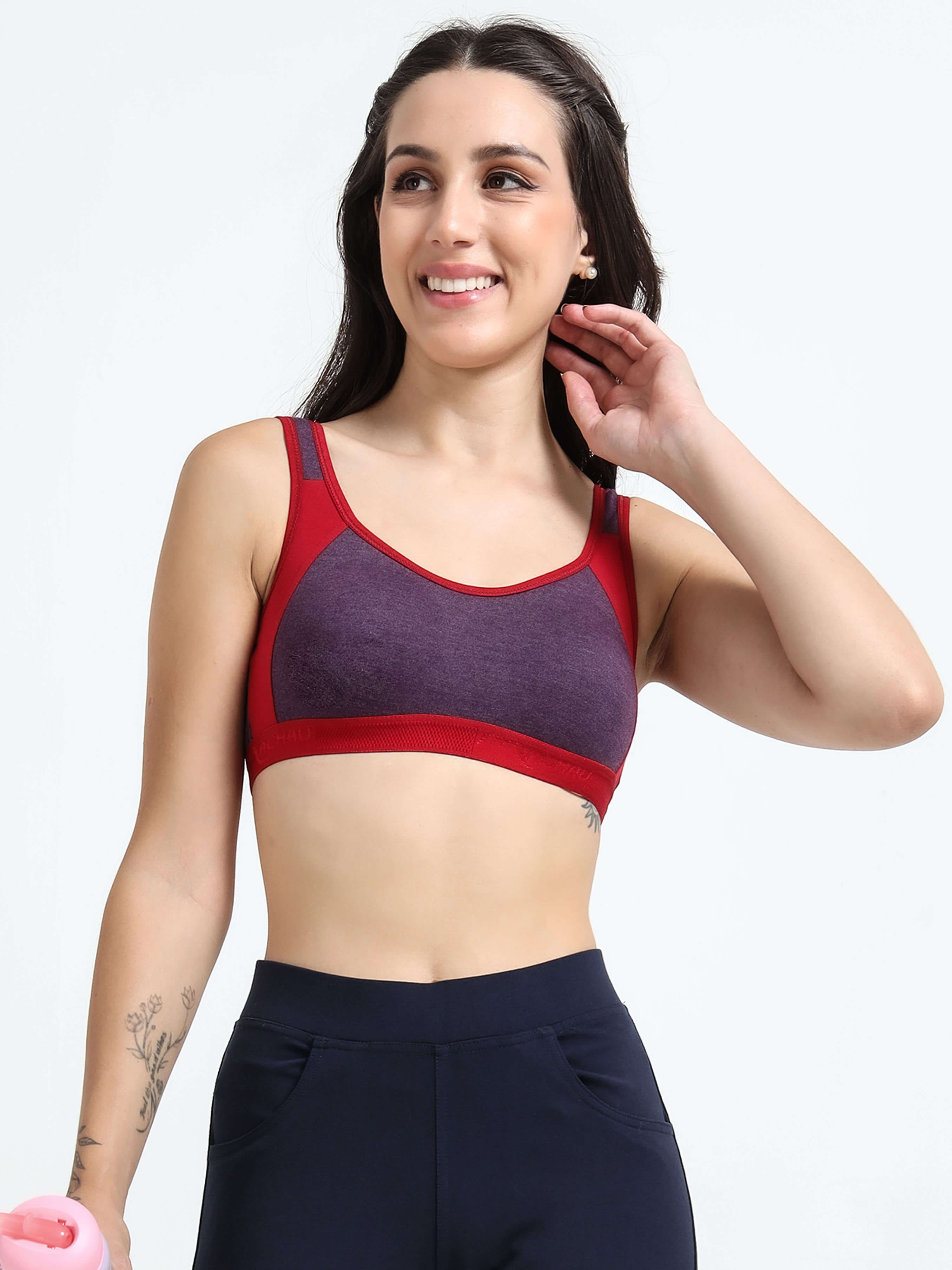 Machau Lingerie Women's Non Padded and Non Wired Full Coverage Cotton-Rich Fabric in Everyday - Sports Bra