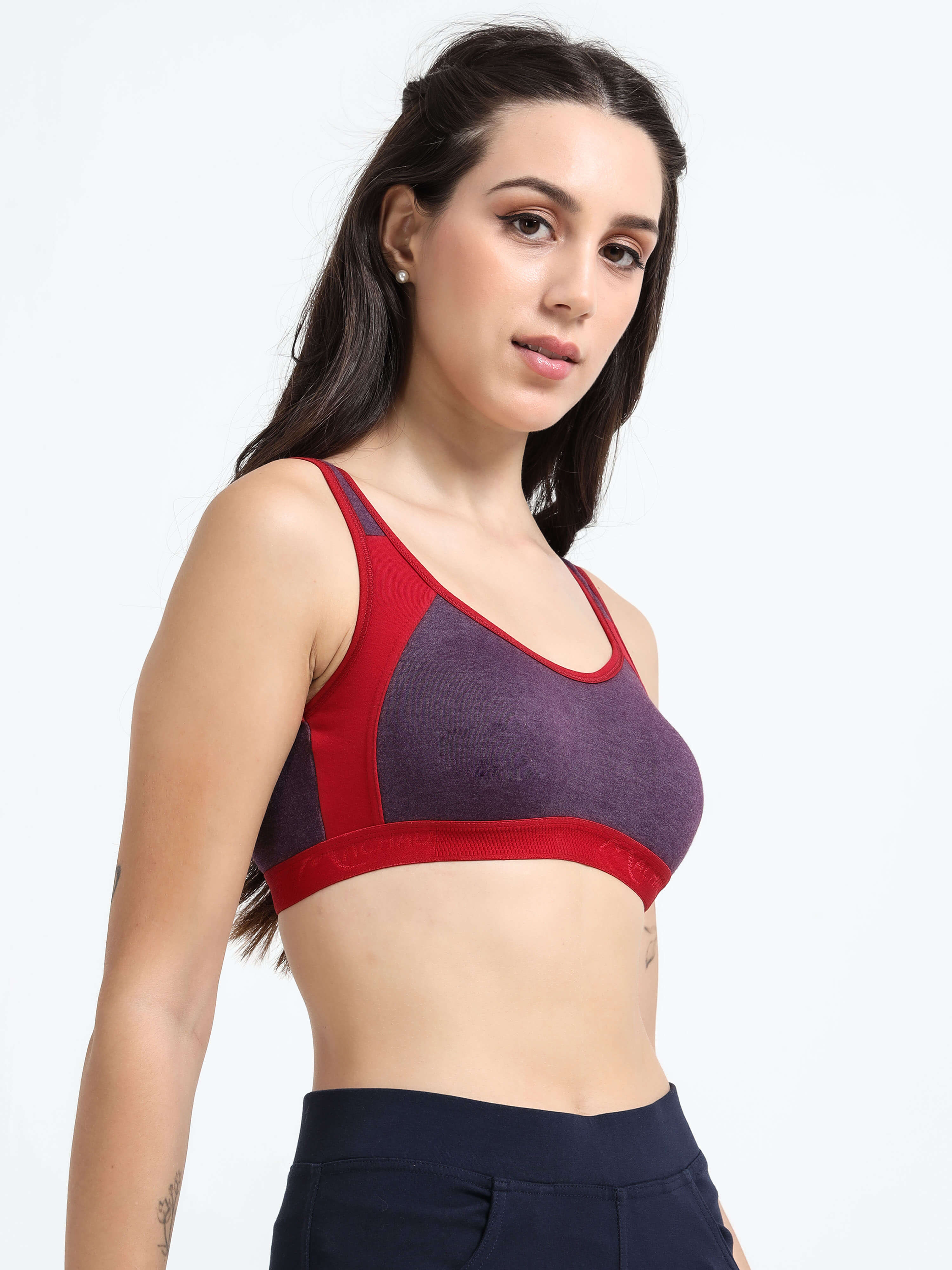 Machau Lingerie Women's Non Padded and Non Wired Full Coverage Cotton-Rich Fabric in Everyday - Sports Bra