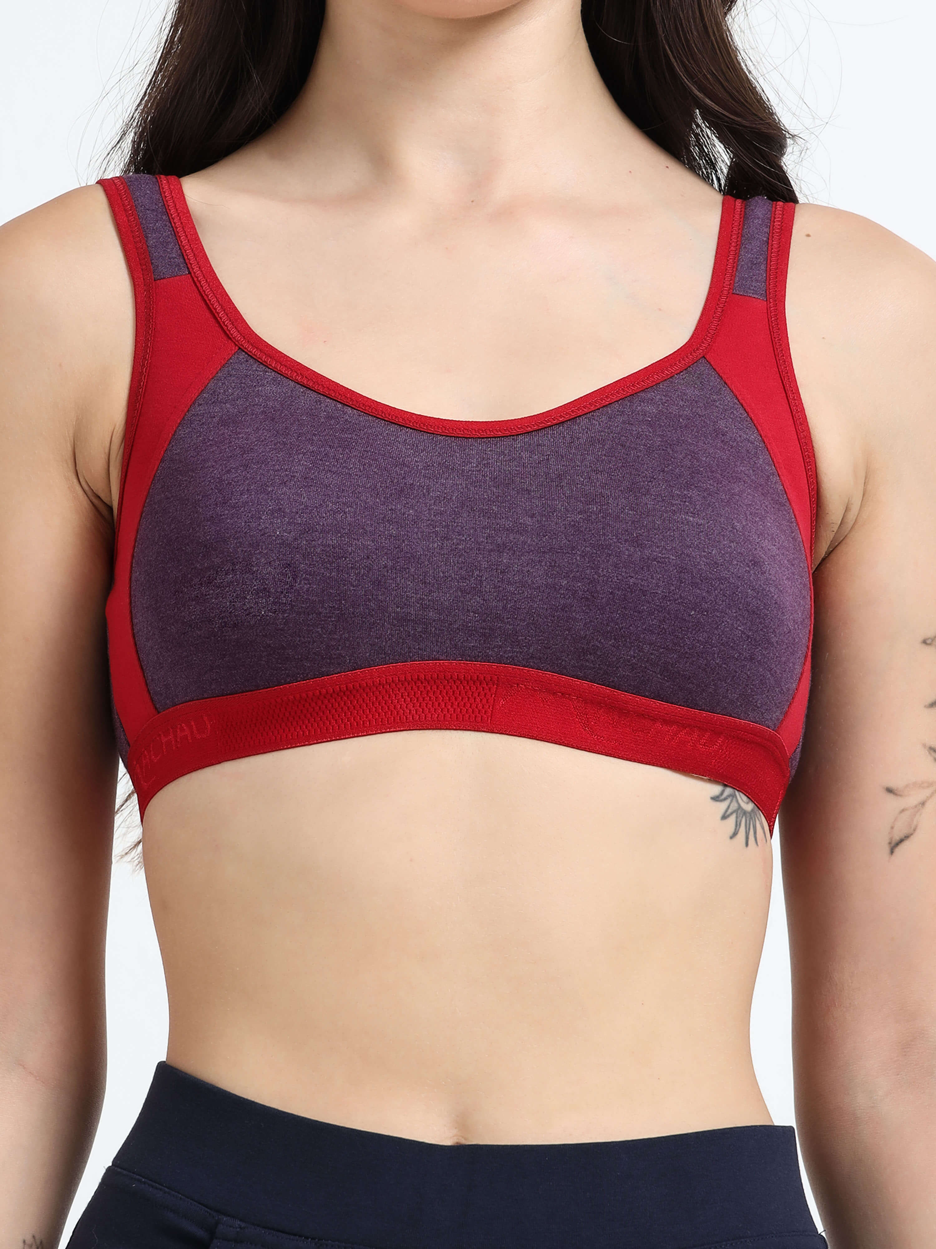 Machau Lingerie Women's Non Padded and Non Wired Full Coverage Cotton-Rich Fabric in Everyday - Sports Bra